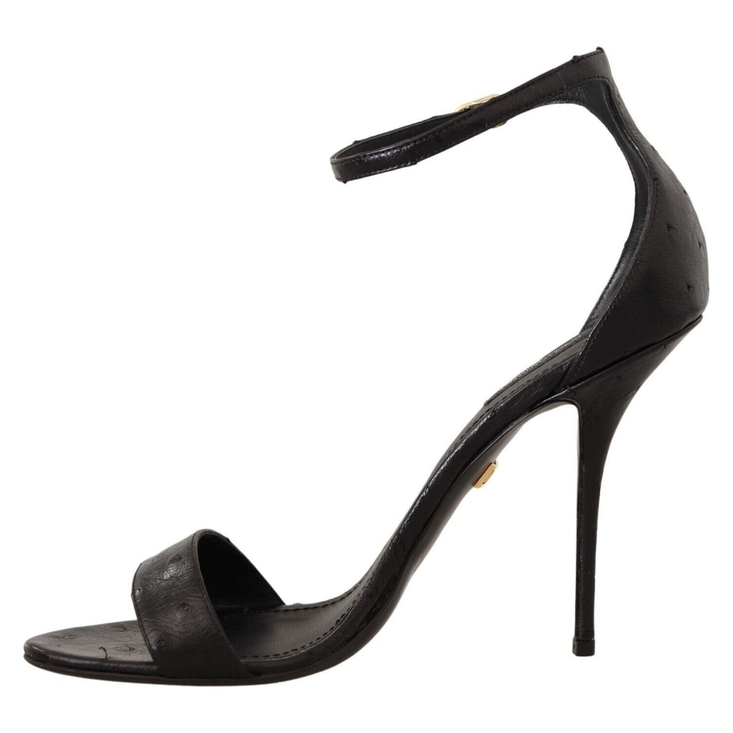Dolce & Gabbana Elegant Ostrich Leather Ankle Strap Heels Dolce & Gabbana Dark Slate Gray