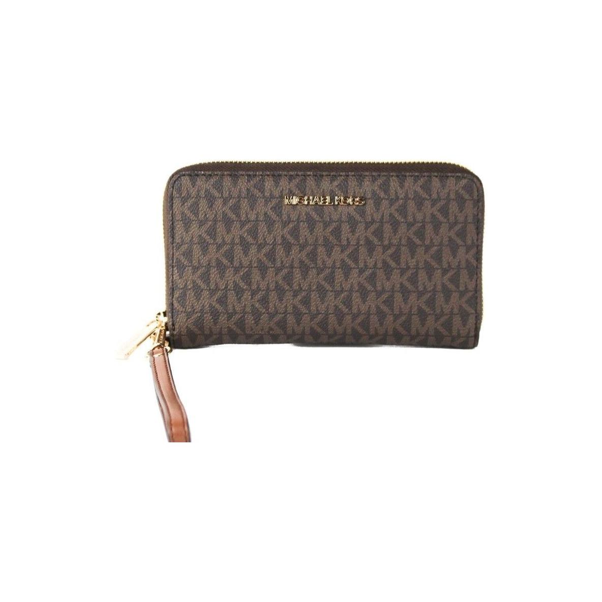 Michael Kors Jet Set Large Brown Signature PVC Flat Multifunction Wrist Wallet Michael Kors Dark Olive Green
