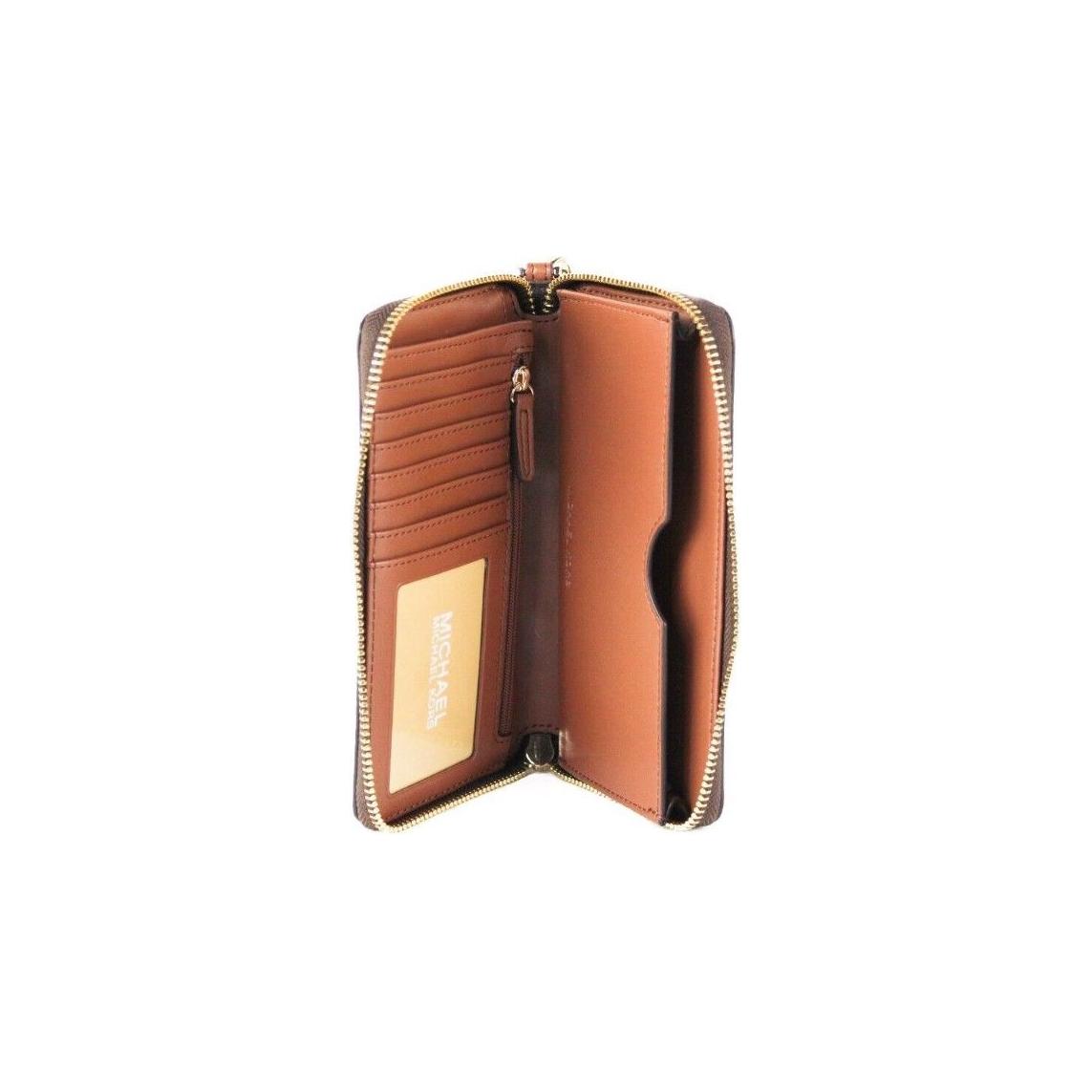 Michael Kors Jet Set Large Brown Signature PVC Flat Multifunction Wrist Wallet Michael Kors Sienna
