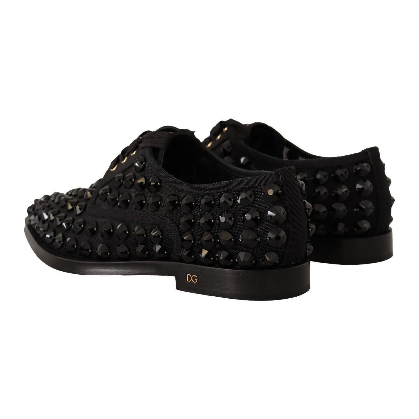 Dolce & Gabbana Elegant Gros Grain Lace-Up Jeweled Flats Dolce & Gabbana Black