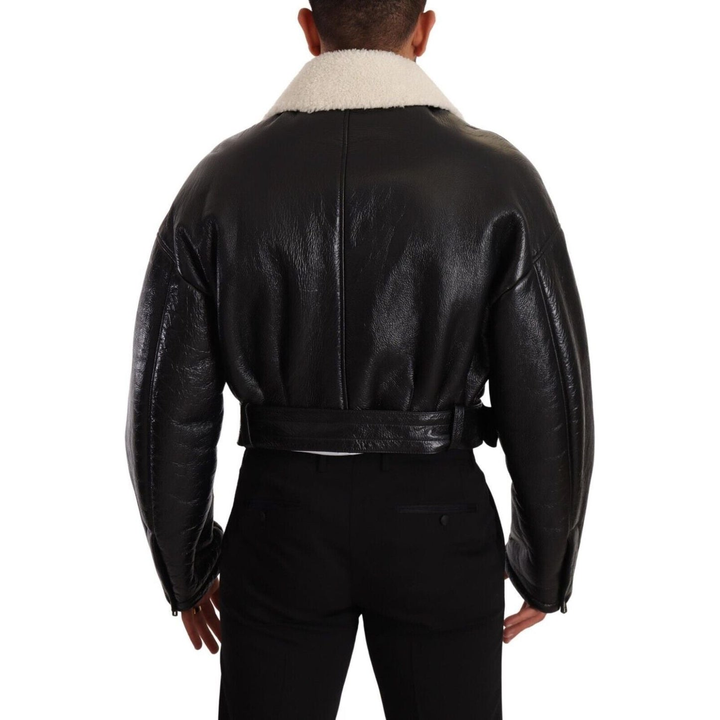 Dolce & Gabbana Elegant Shearling Biker Jacket Dolce & Gabbana Black