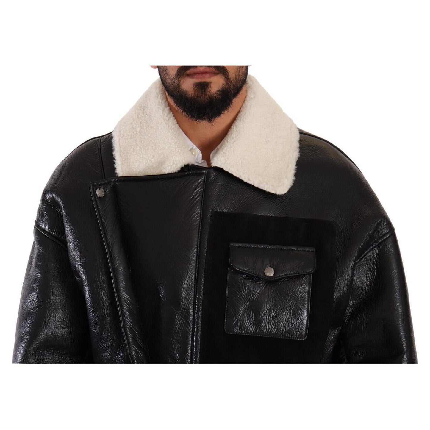 Dolce & Gabbana Elegant Shearling Biker Jacket Dolce & Gabbana Black