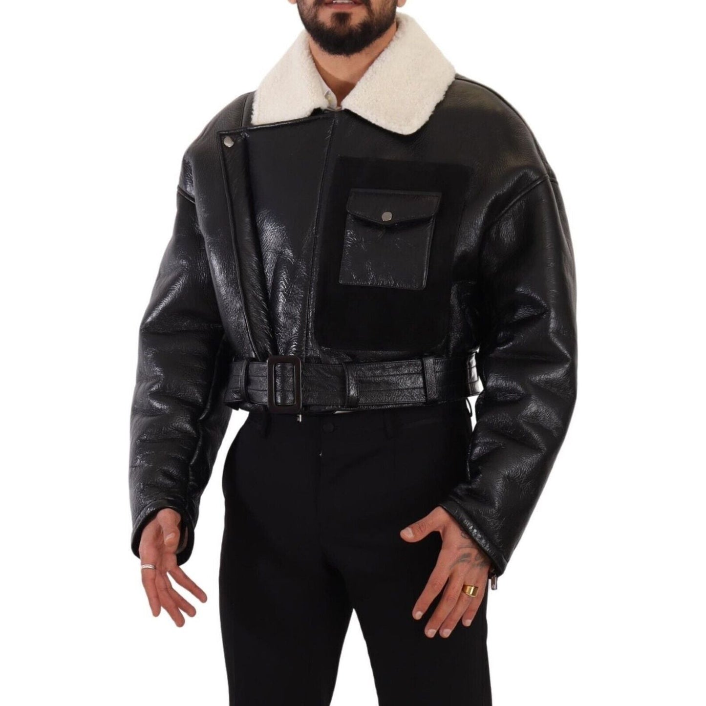 Dolce & Gabbana Elegant Shearling Biker Jacket Dolce & Gabbana Black