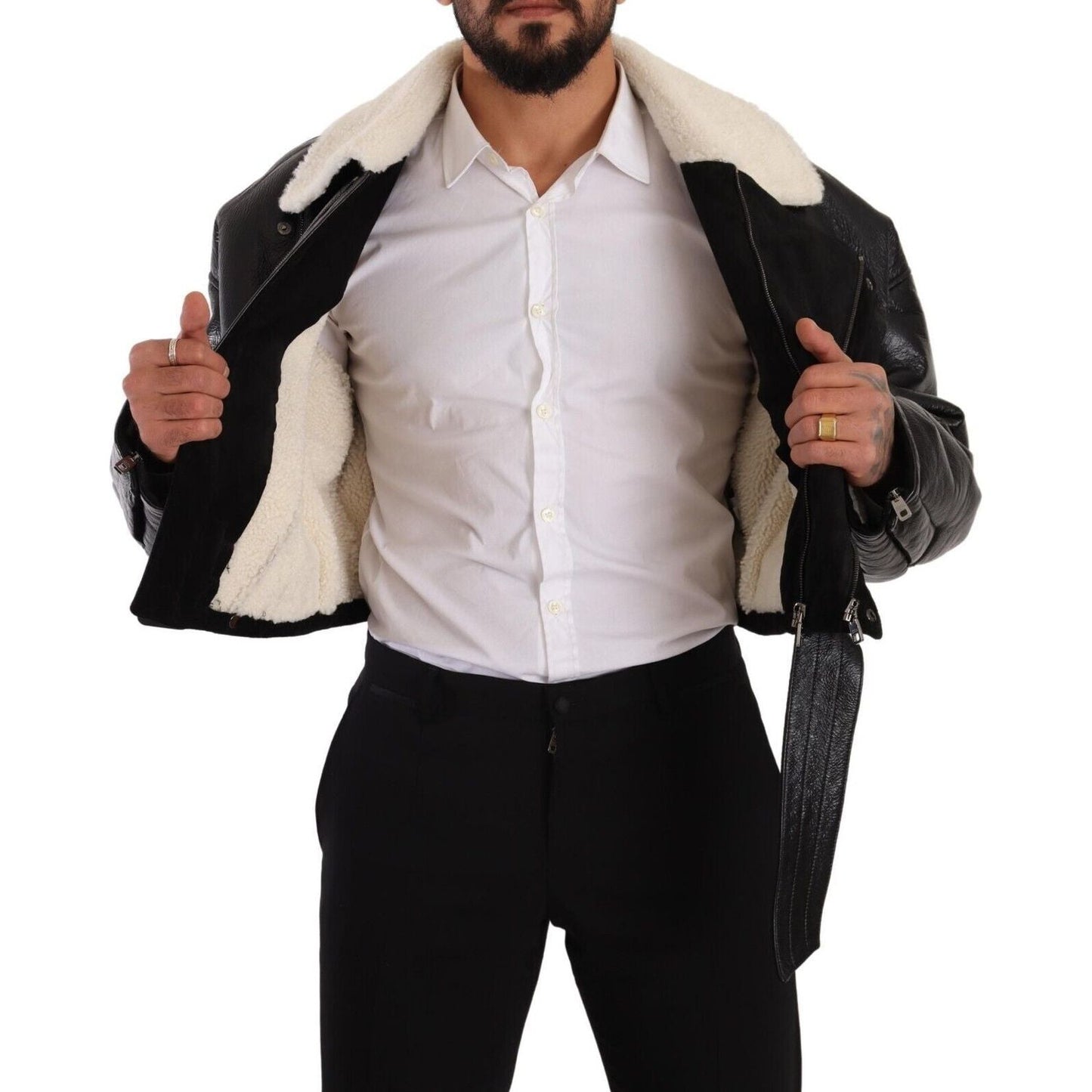 Dolce & Gabbana Elegant Shearling Biker Jacket Dolce & Gabbana Black