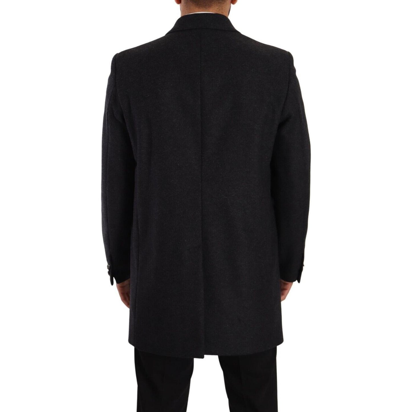 Dolce & Gabbana Elegant Dark Grey Woolen Overcoat Dolce & Gabbana Black