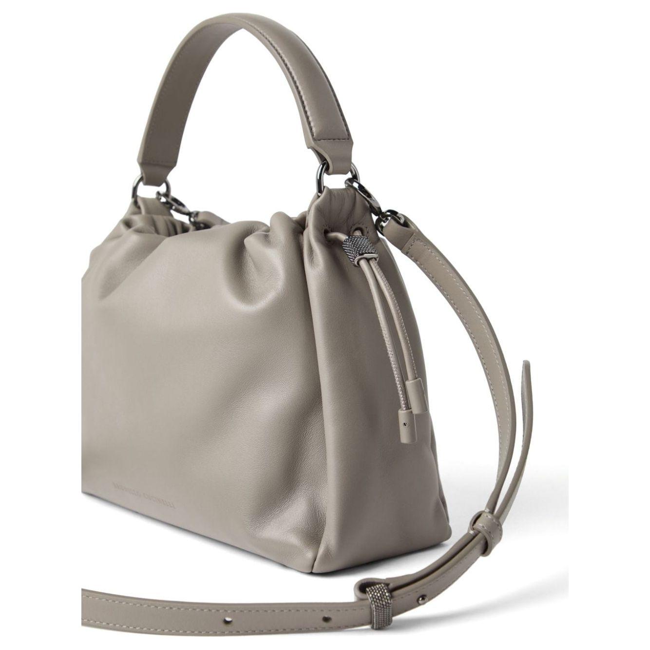 Brunello Cucinelli Small Mellow Leather Bucket Bag in Grey Handbag Brunello Cucinelli Rosy Brown