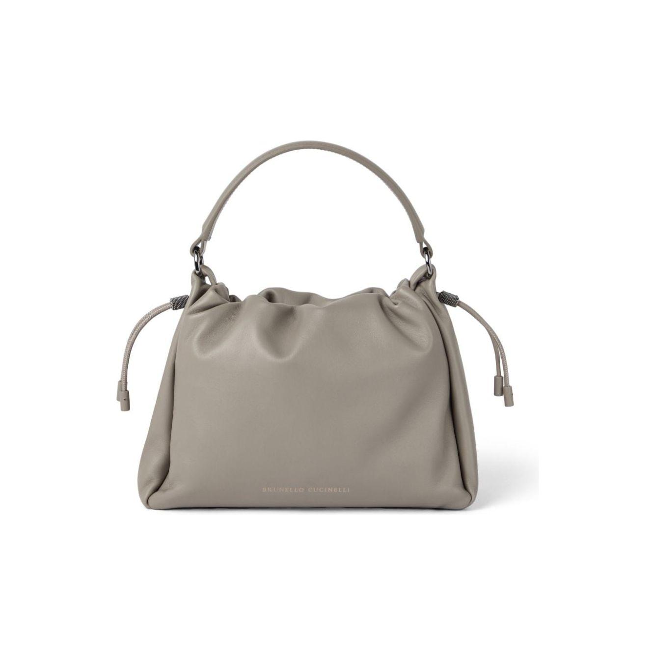 Brunello Cucinelli Small Mellow Leather Bucket Bag in Grey Handbag Brunello Cucinelli Rosy Brown