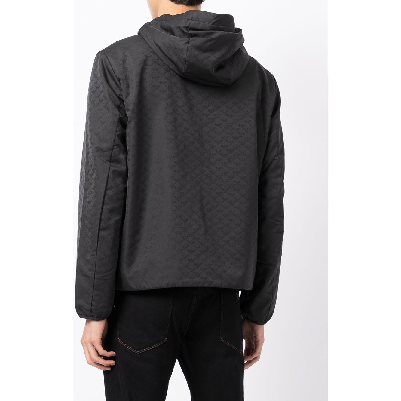 Emporio Armani Hooded jacket with zip in nylon jacquard eagle all over
