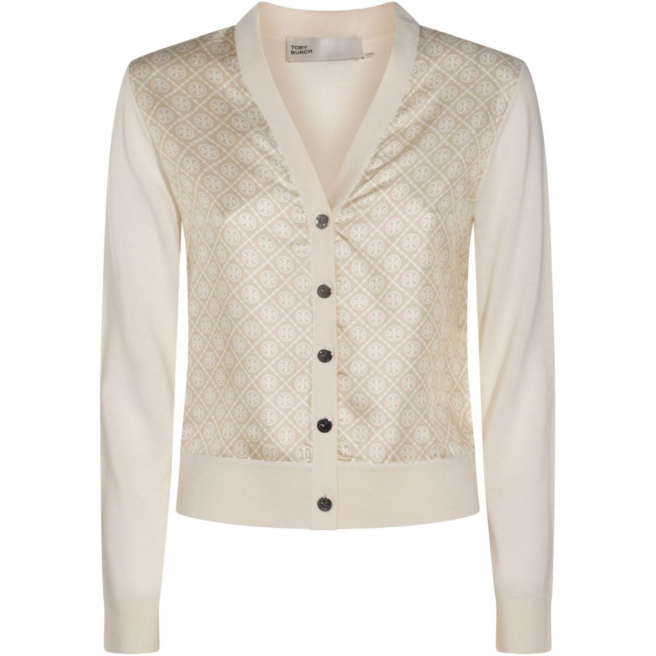 Tory Burch T-monogram silk cardigan Topwear Tory Burch Light Gray