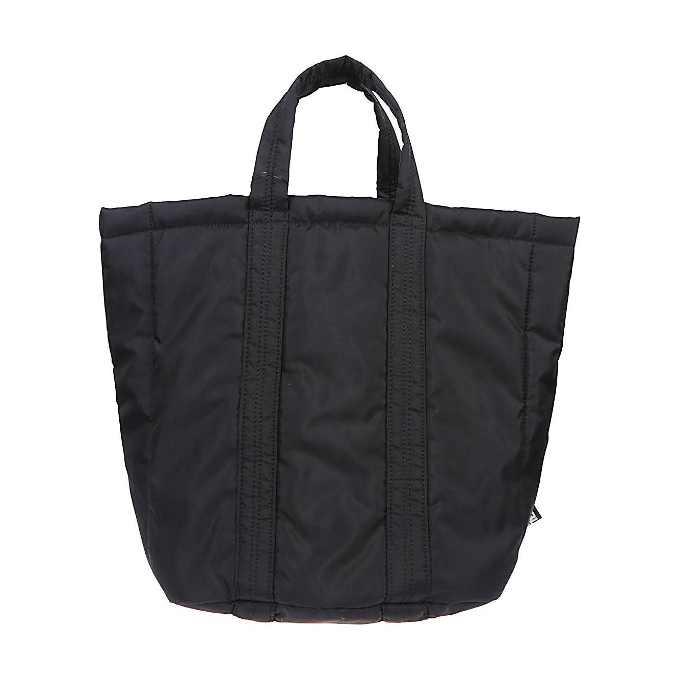 Comme Des Garcons panelled nylon tote bag with two handles, black, size: 40x32x20 cm, stylish shopping bag for everyday use.