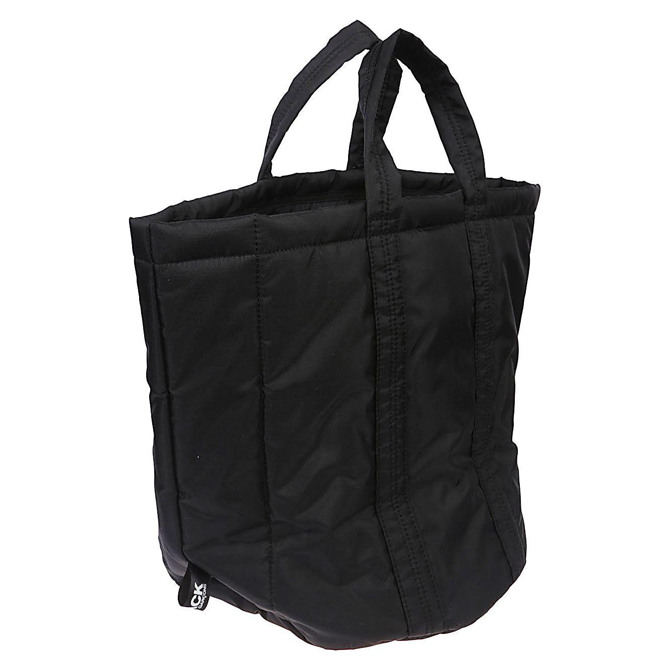 Comme Des Garcons panelled black nylon tote bag with two handles, vertical design, perfect for shopping, size 40x32x20 cm.