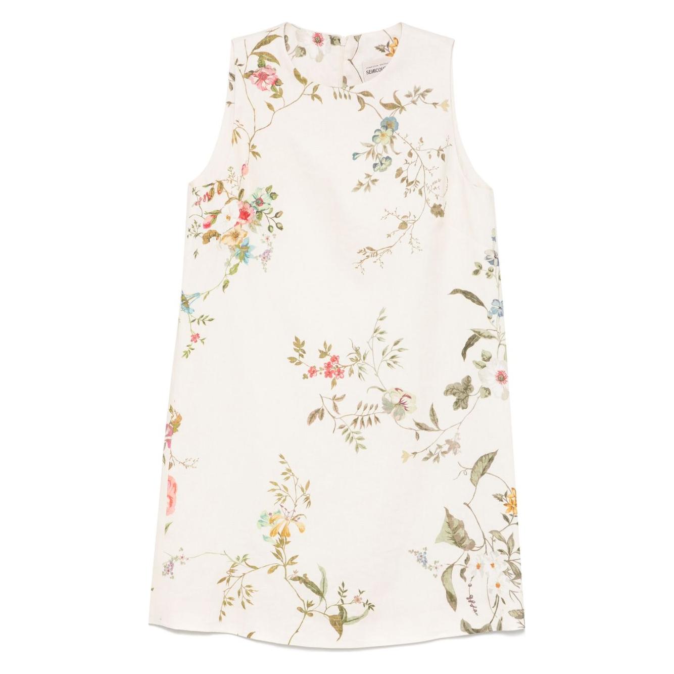 White floral print Semicouture mini dress with rear zip and lining.