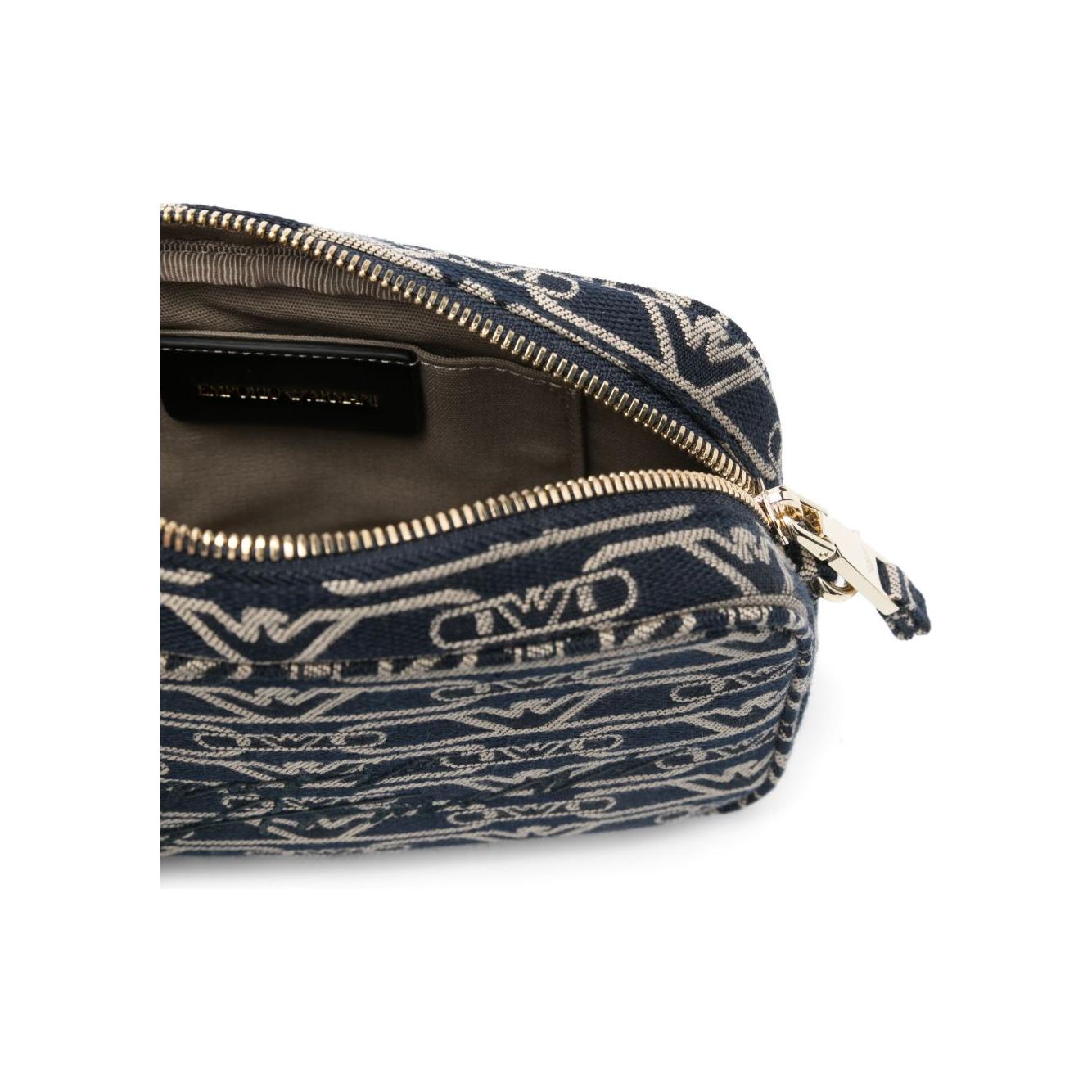 Emporio Armani Jacquard canvas camera case with all-over monogram and chain shoulder strap