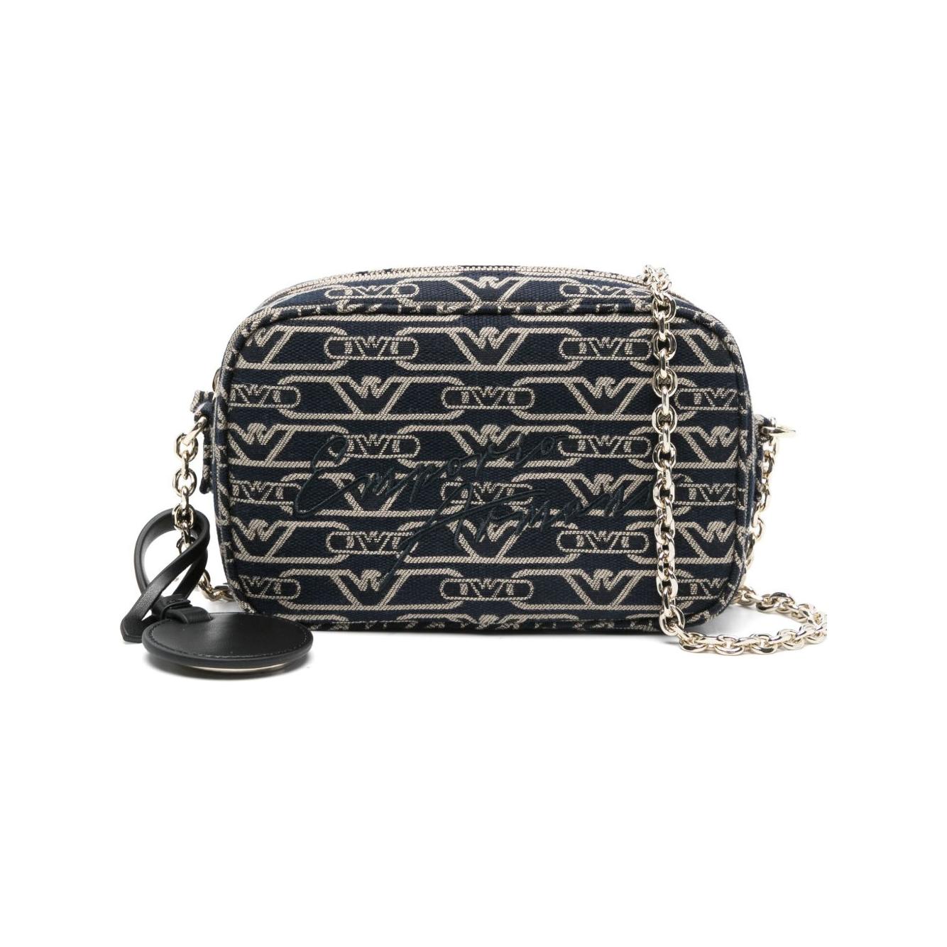Emporio Armani Jacquard canvas camera case with all-over monogram and chain shoulder strap