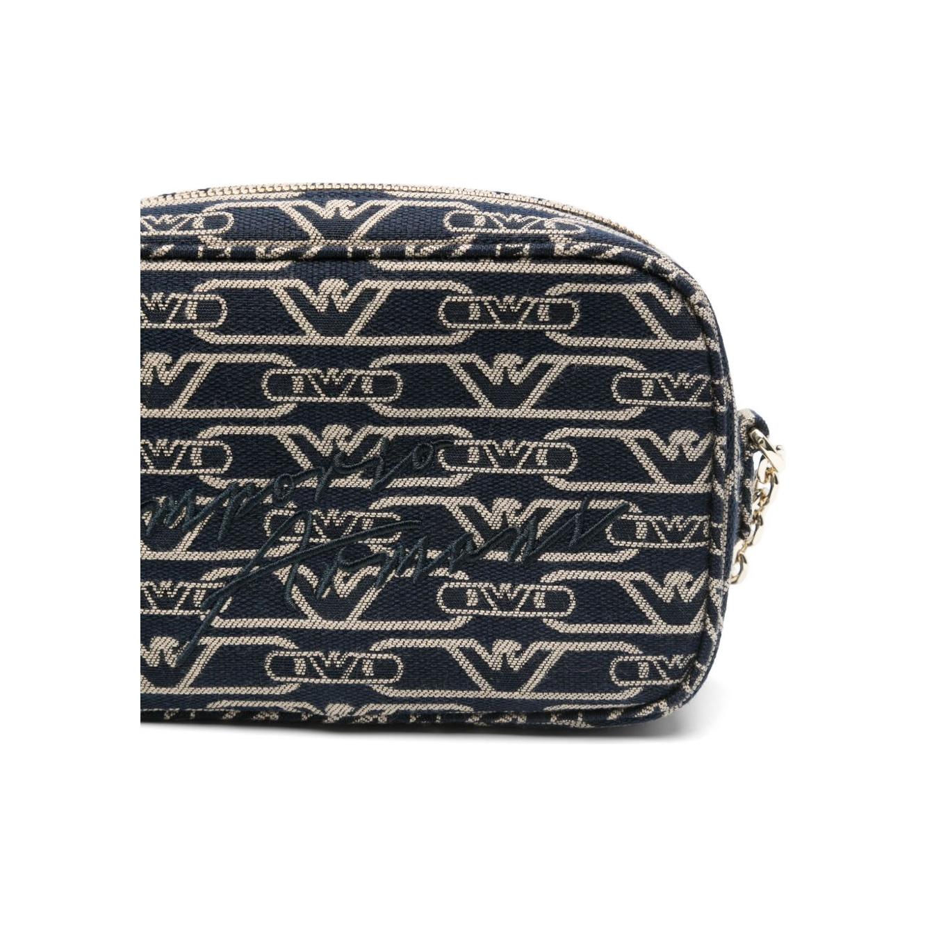 Emporio Armani Jacquard canvas camera case with all-over monogram and chain shoulder strap