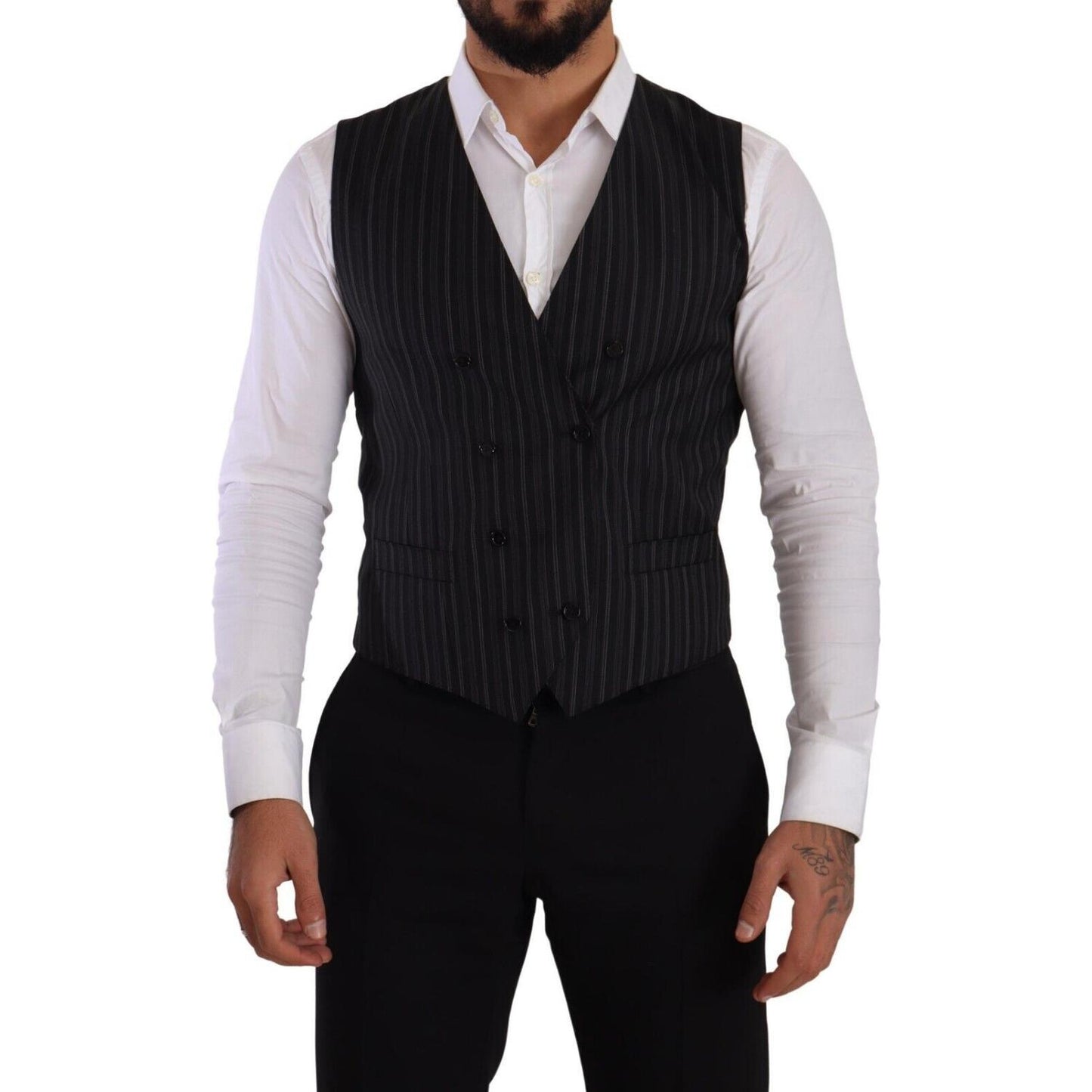 Dolce & Gabbana Elegant Striped Double-Breasted Dress Vest Dolce & Gabbana Black
