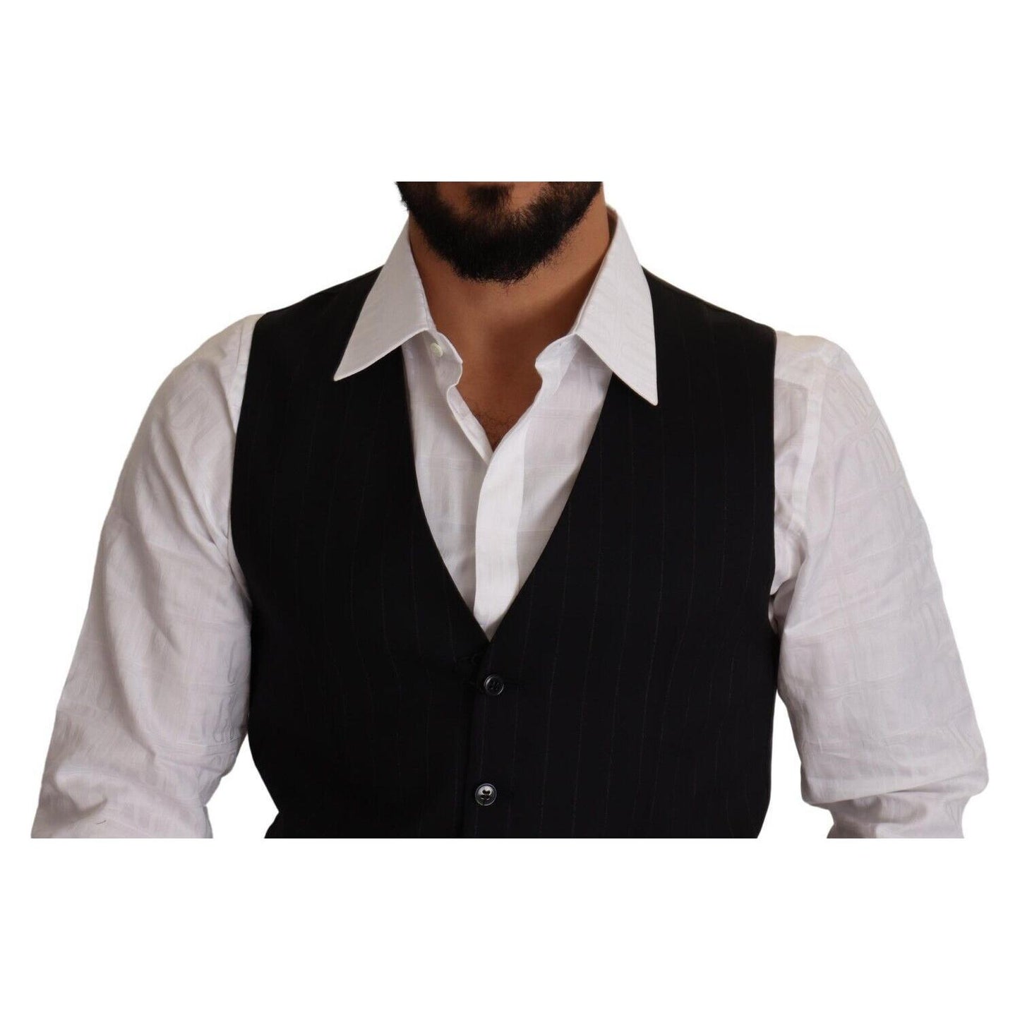 Dolce & Gabbana Elegant Blue Striped Dress Vest Dolce & Gabbana Gray