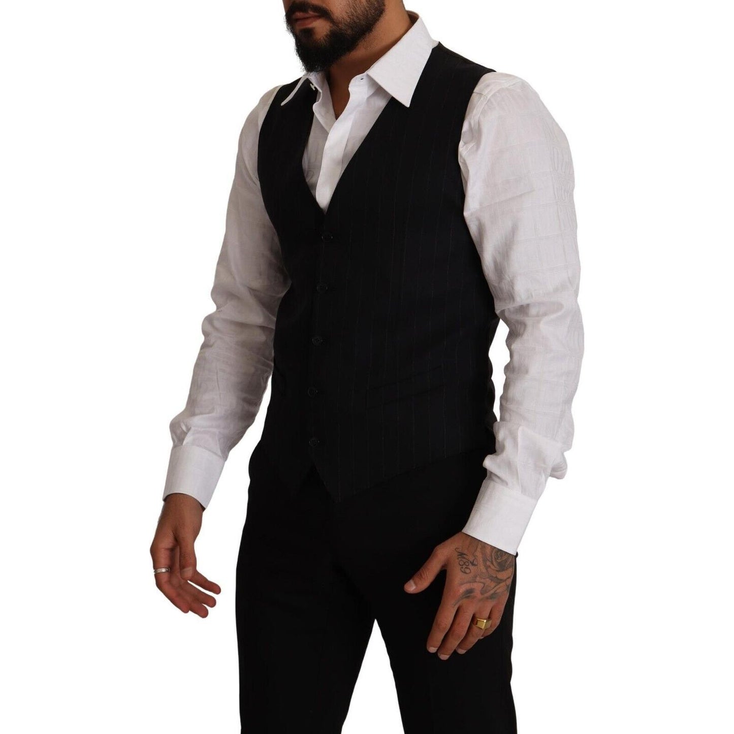 Dolce & Gabbana Elegant Blue Striped Dress Vest Dolce & Gabbana Black