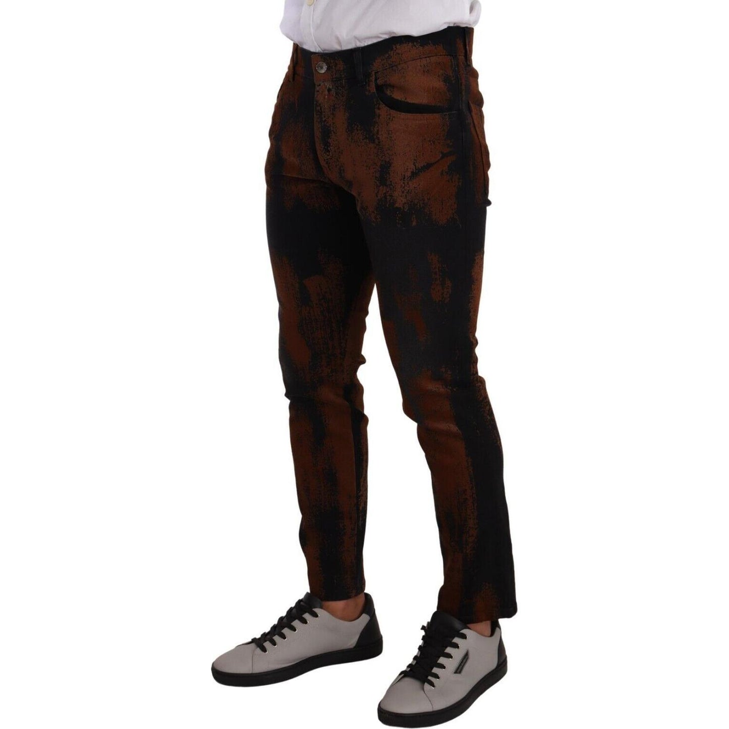 Dolce & Gabbana Chic Black Brown Tie-Dye Slim Fit Jeans Dolce & Gabbana Black
