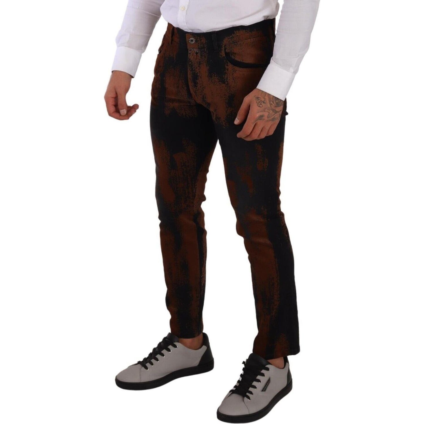 Dolce & Gabbana Chic Black Brown Tie-Dye Slim Fit Jeans Dolce & Gabbana Gray