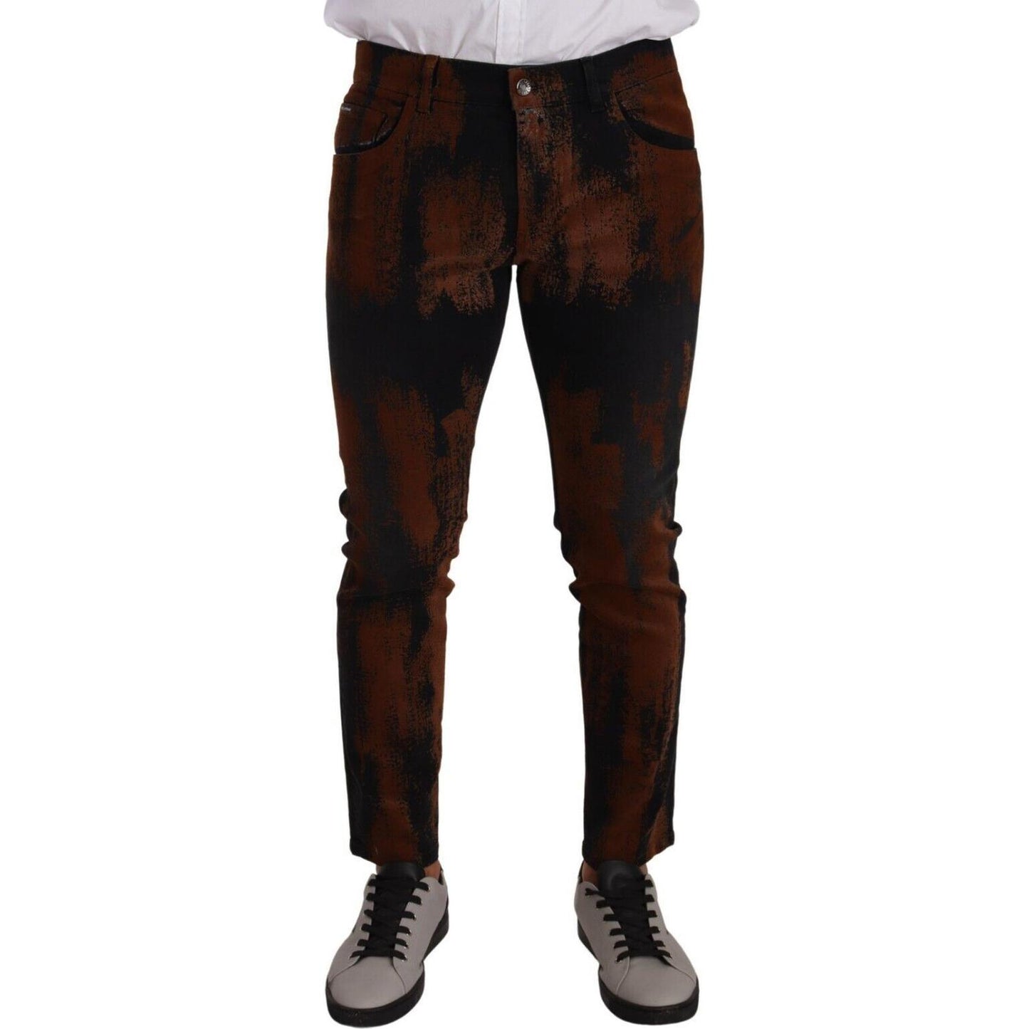 Dolce & Gabbana Chic Black Brown Tie-Dye Slim Fit Jeans Dolce & Gabbana Black