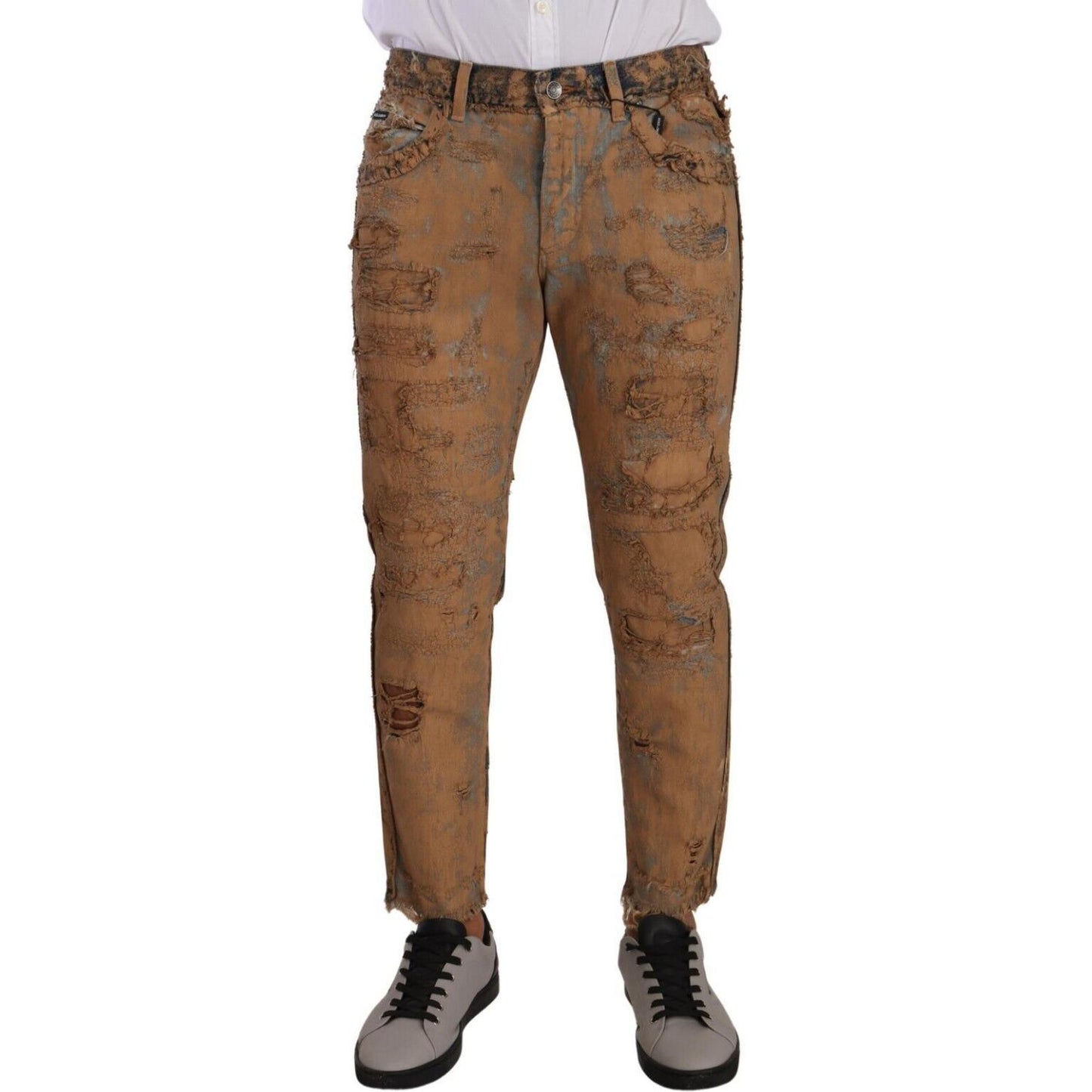 Dolce & Gabbana Authentic Distressed Denim Classic Trousers Dolce & Gabbana Dark Olive Green