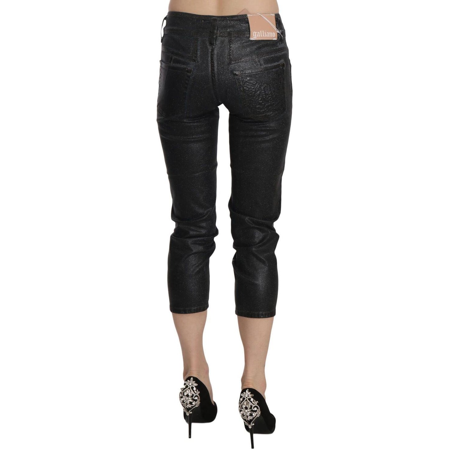 John Galliano Chic Black Mid Waist Cropped Jeans John Galliano Tan