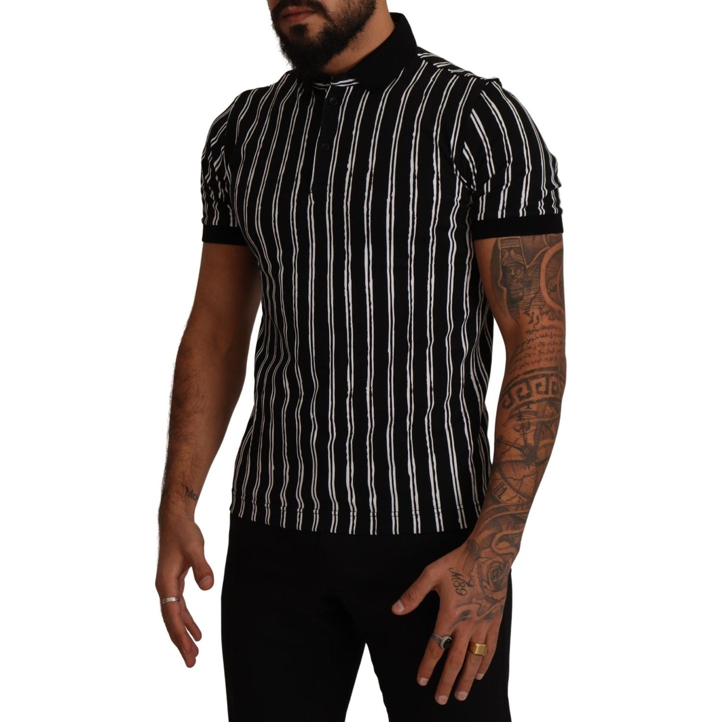 Dolce & Gabbana Elegant Striped Polo T-Shirt in Black Dolce & Gabbana Black