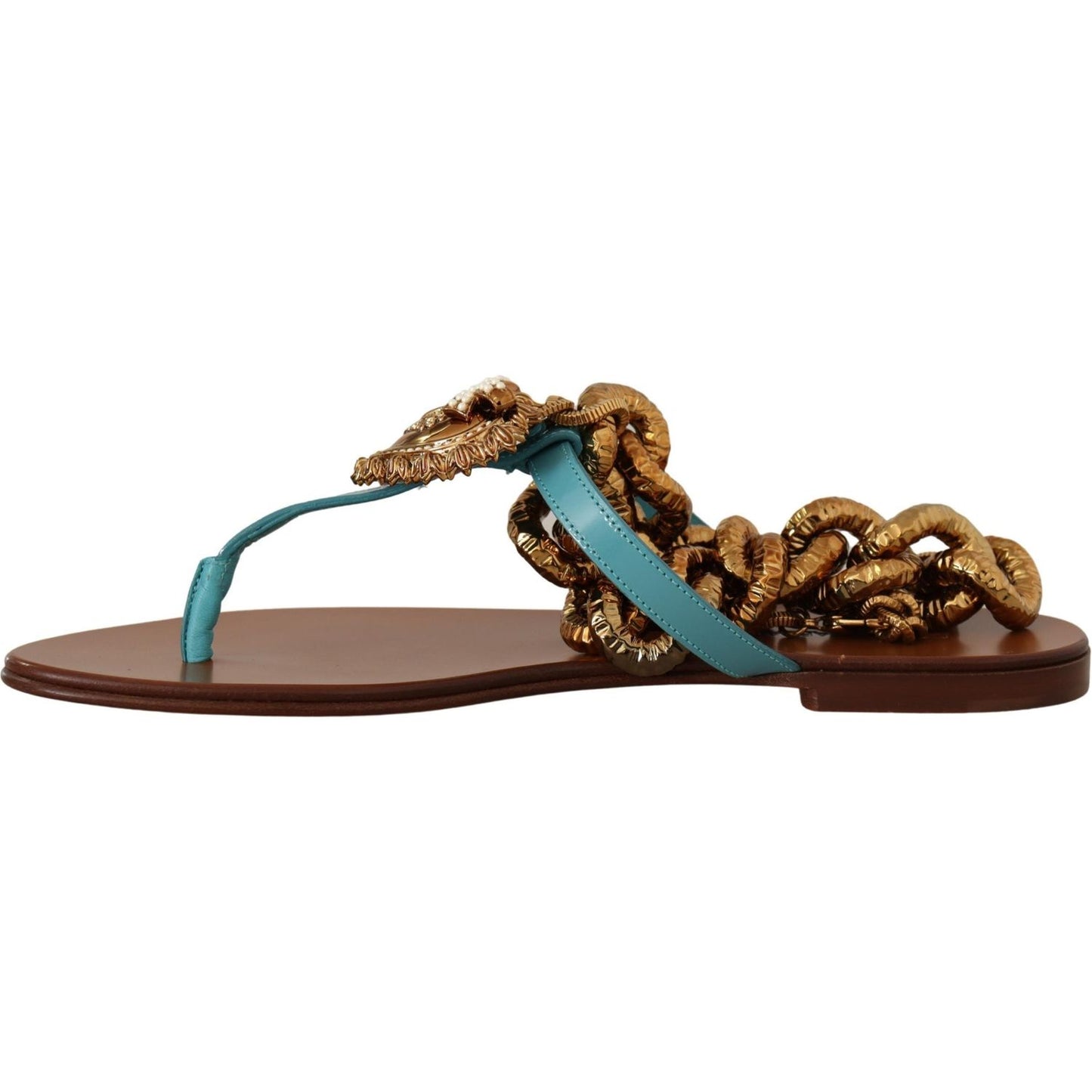 Dolce & Gabbana Chic Gladiator Flats with Heart Devotion Detail Dolce & Gabbana Dark Slate Gray