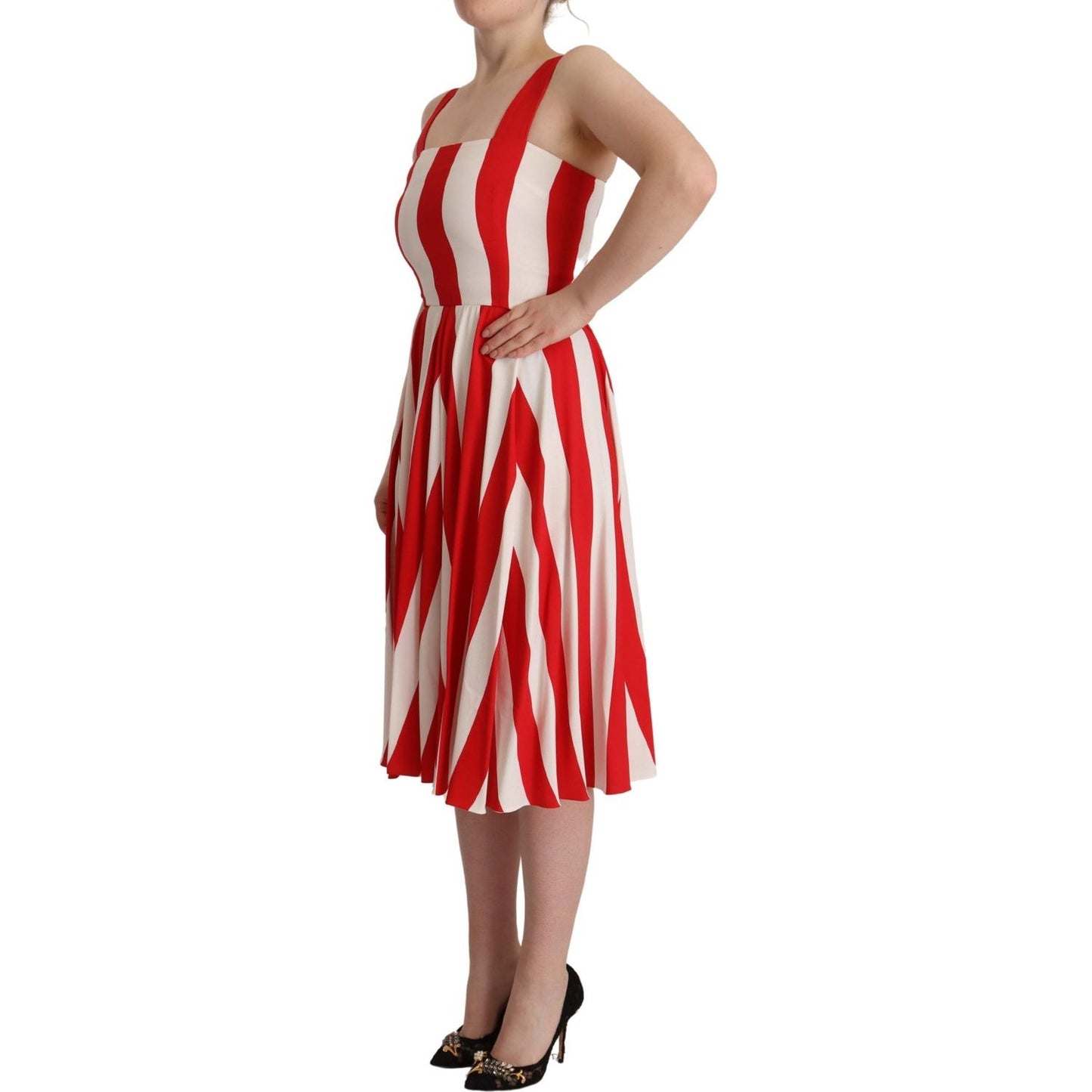 Dolce & Gabbana Elegant A-Line Striped Shift Dress Dolce & Gabbana Brown