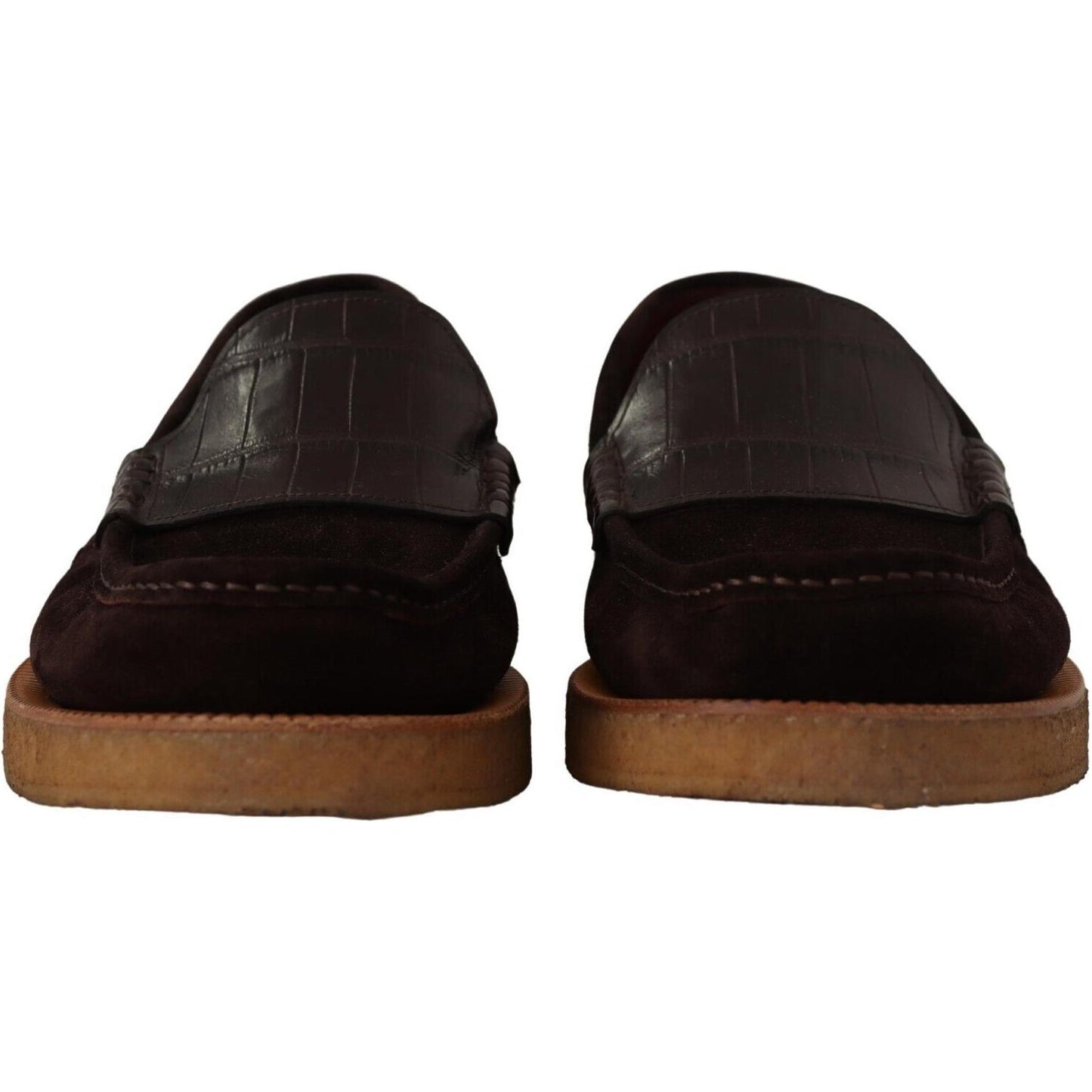 Dolce & Gabbana Elegant Suede Crocodile Loafers in Brown Dolce & Gabbana Black