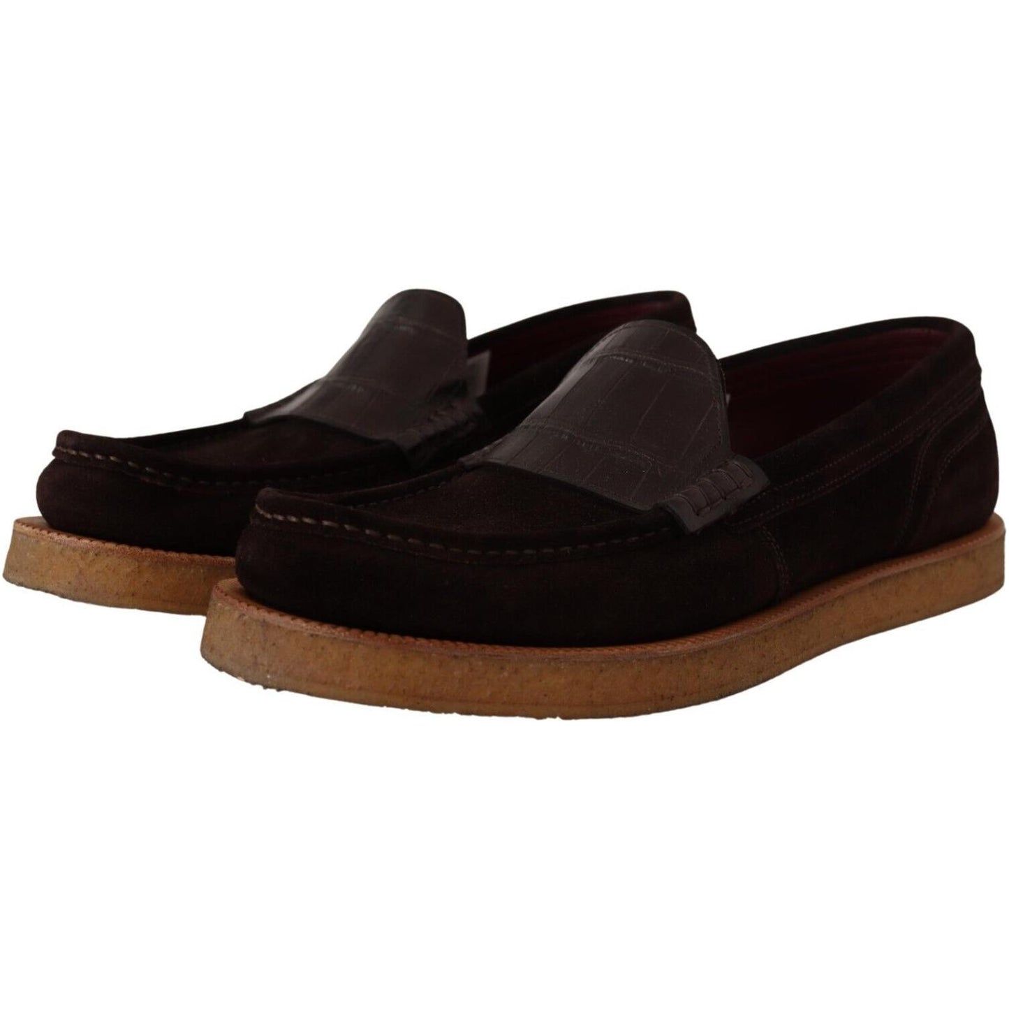 Dolce & Gabbana Elegant Suede Crocodile Loafers in Brown Dolce & Gabbana Black