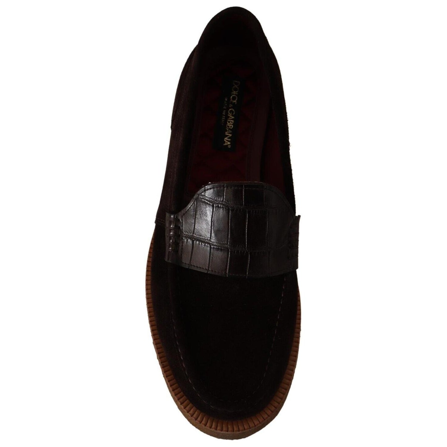 Dolce & Gabbana Elegant Suede Crocodile Loafers in Brown Dolce & Gabbana Black
