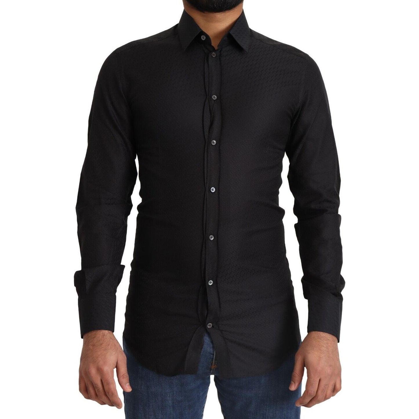 Dolce & Gabbana Elegant Black Cotton Gold Dress Shirt Dolce & Gabbana Black