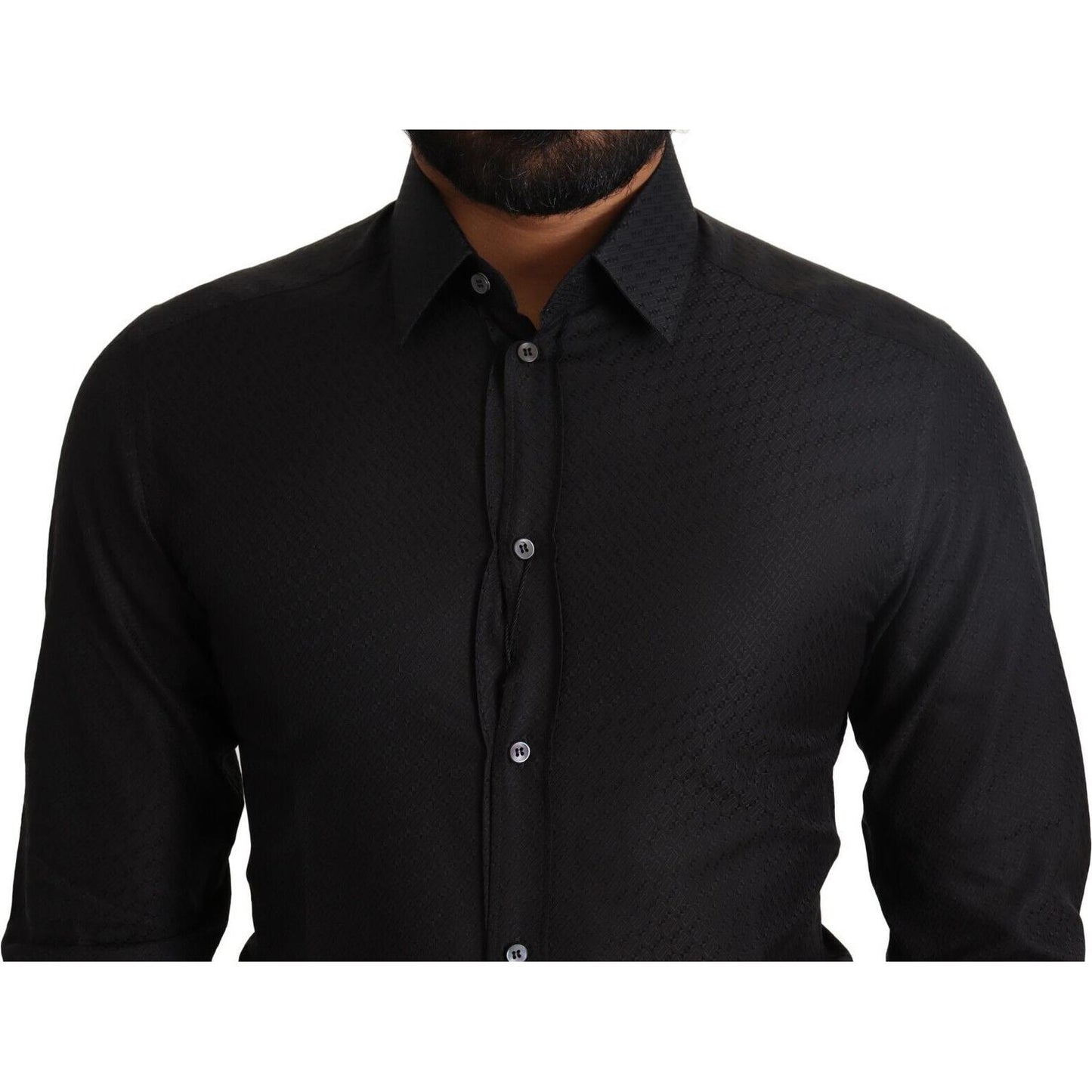Dolce & Gabbana Elegant Black Cotton Gold Dress Shirt Dolce & Gabbana Black