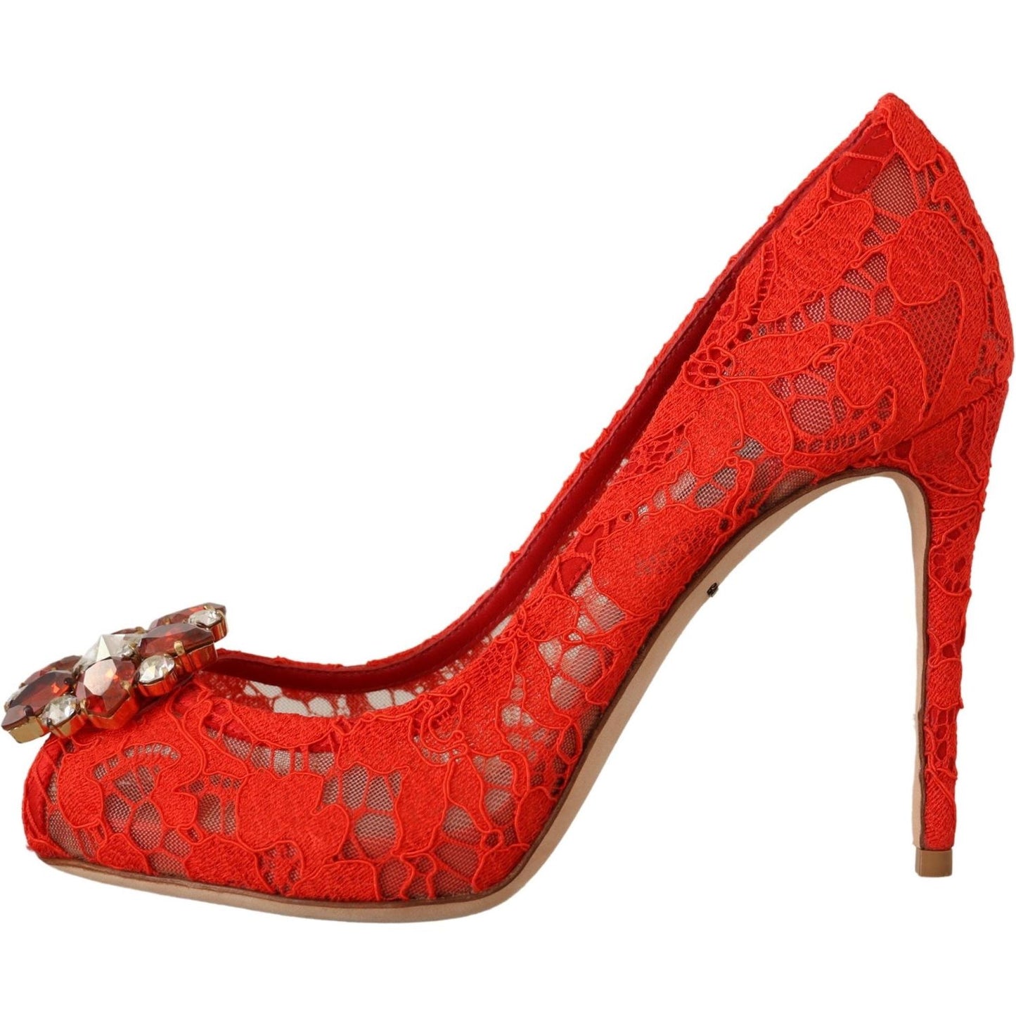 Dolce & Gabbana Red Crystal Taormina Lace Heels Pumps Dolce & Gabbana Firebrick
