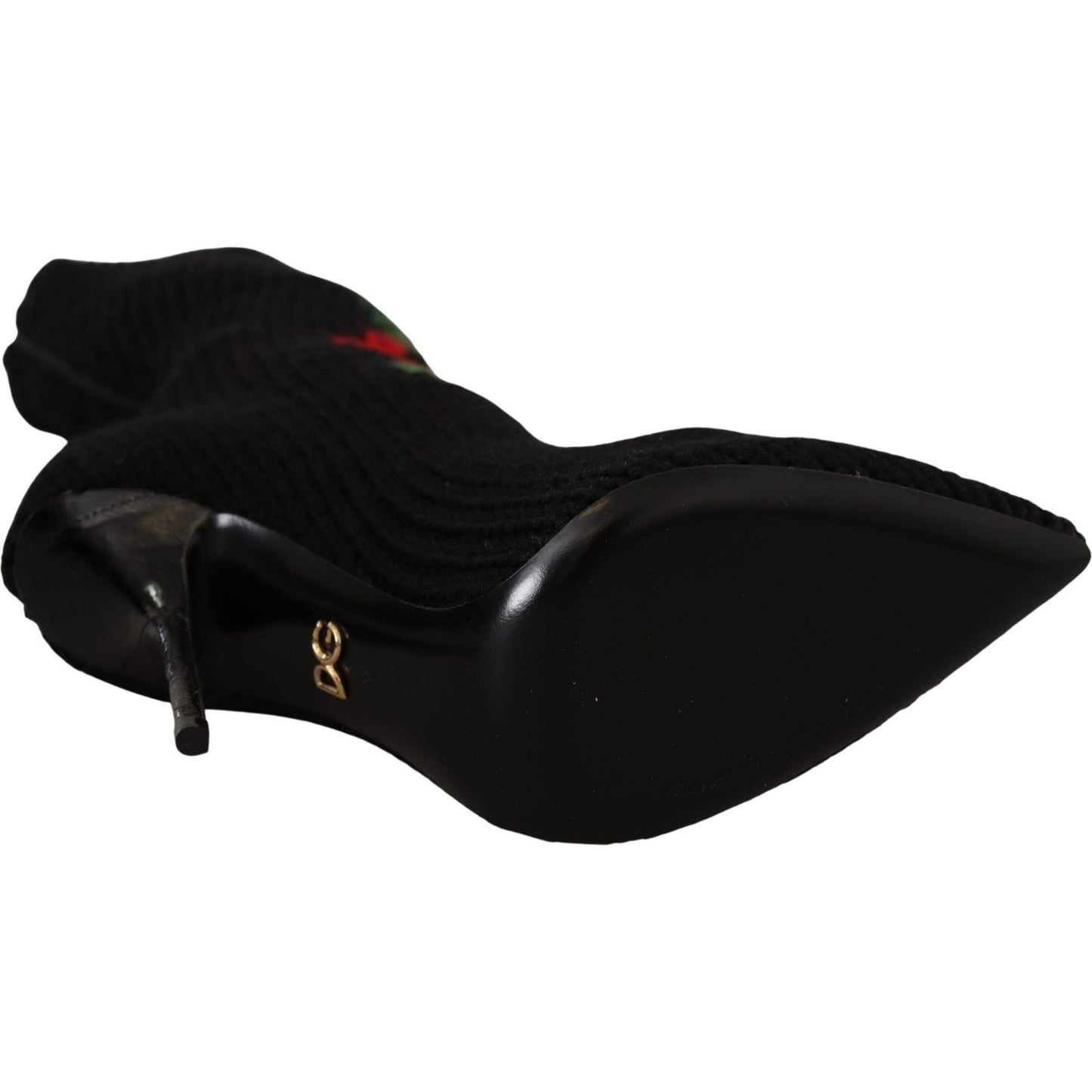 Dolce & Gabbana Elegant Sock Boots with Red Roses Detail Dolce & Gabbana Black