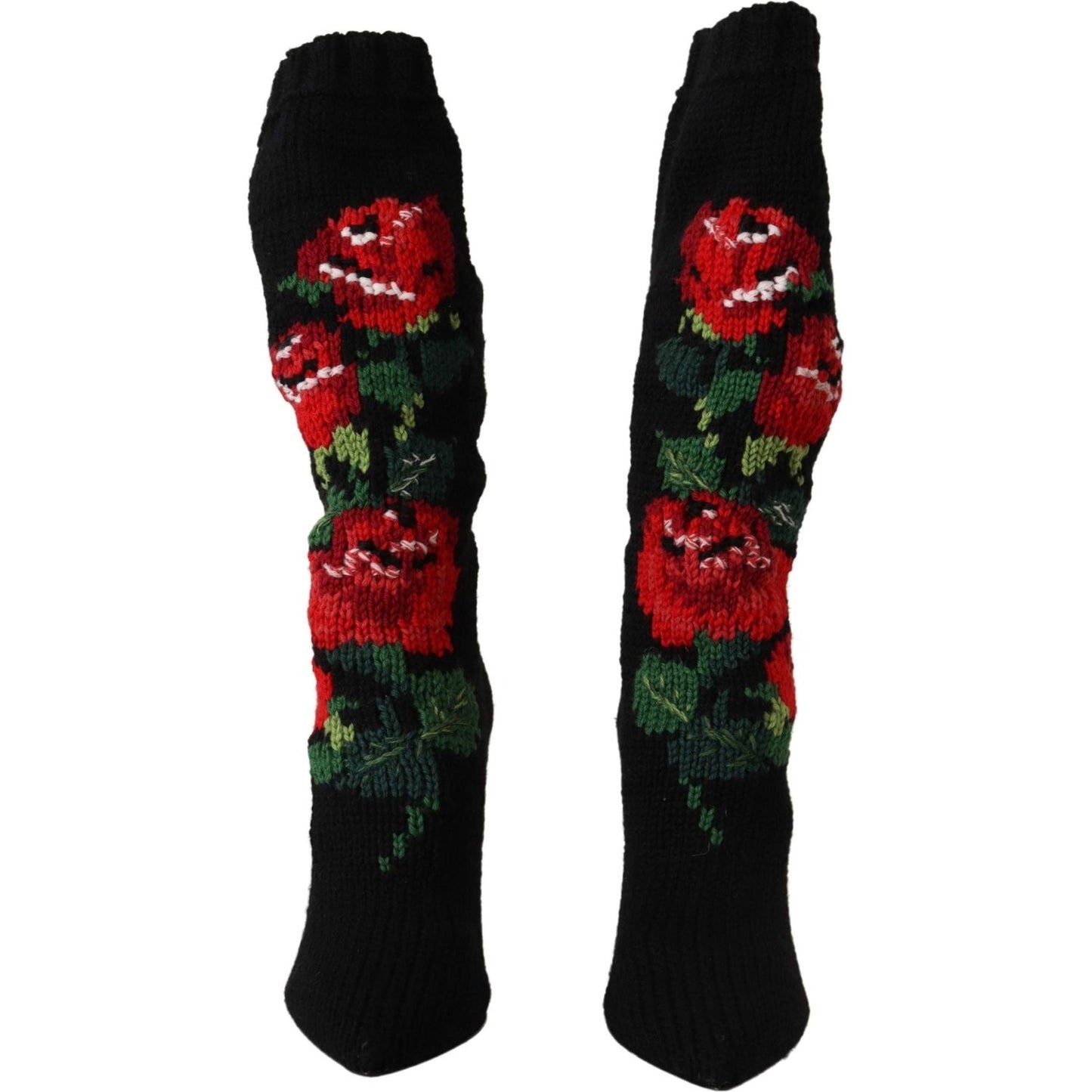 Dolce & Gabbana Elegant Sock Boots with Red Roses Detail Dolce & Gabbana Black