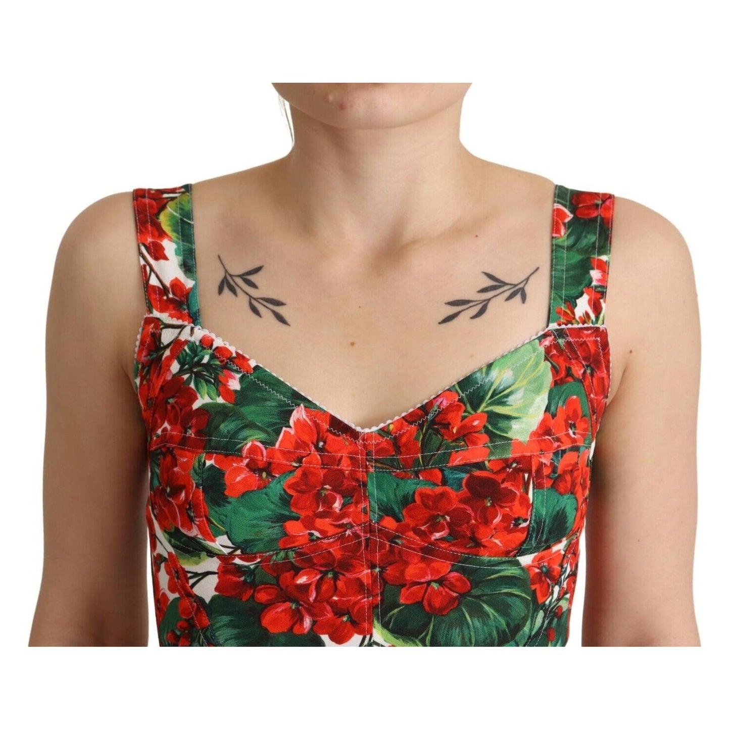 Dolce & Gabbana Elegant Red Cropped Top with Geranium Print Dolce & Gabbana Tan
