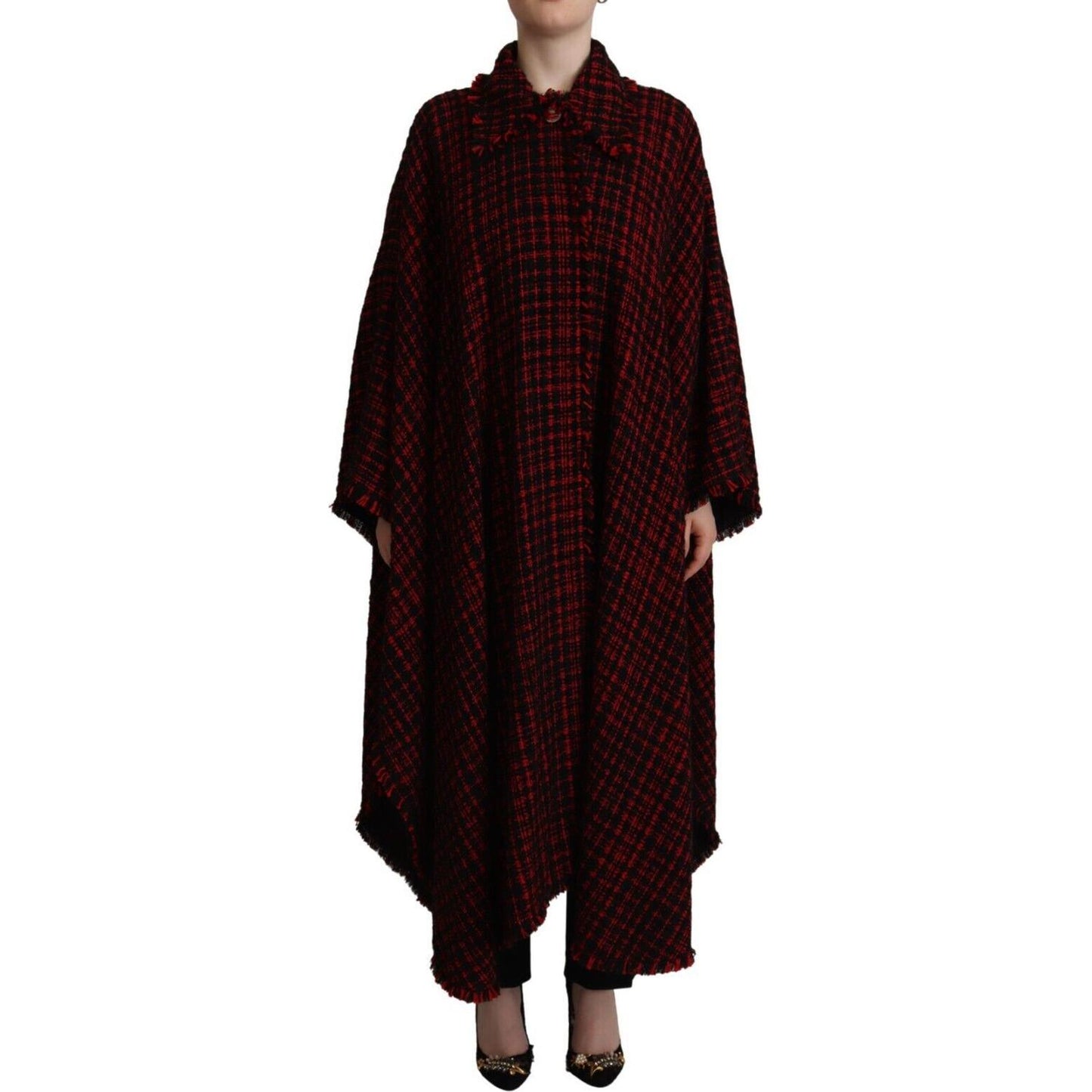 Dolce & Gabbana Elegant Red & Black Long Sleeve Overcoat Jacket Dolce & Gabbana Black