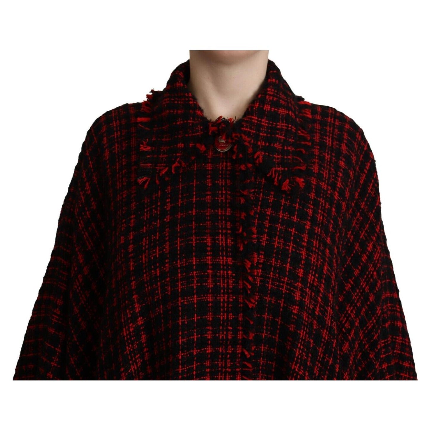Dolce & Gabbana Elegant Red & Black Long Sleeve Overcoat Jacket Dolce & Gabbana Black