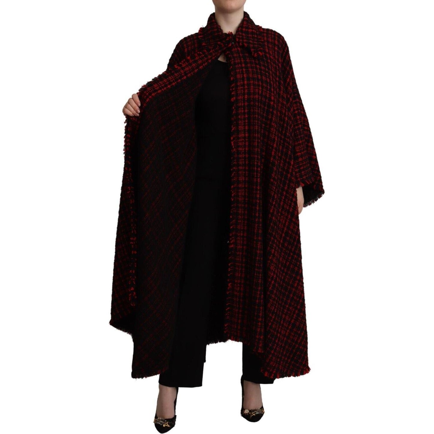 Dolce & Gabbana Elegant Red & Black Long Sleeve Overcoat Jacket Dolce & Gabbana Black