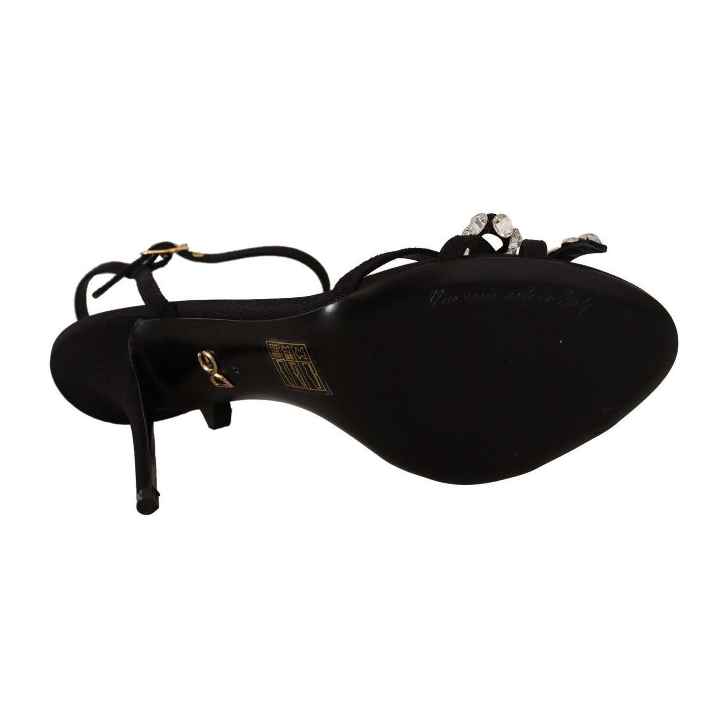 Dolce & Gabbana Elegant Black Viscose Ankle Strap Sandals with Crystals Dolce & Gabbana Black