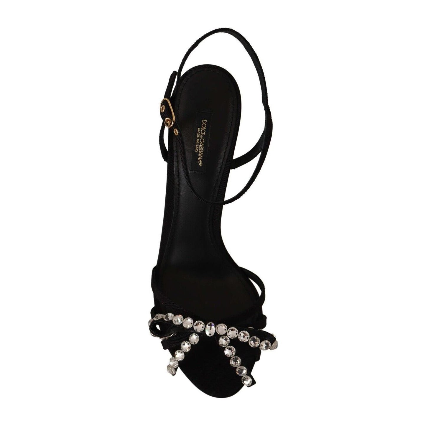 Dolce & Gabbana Elegant Black Viscose Ankle Strap Sandals with Crystals Dolce & Gabbana Black
