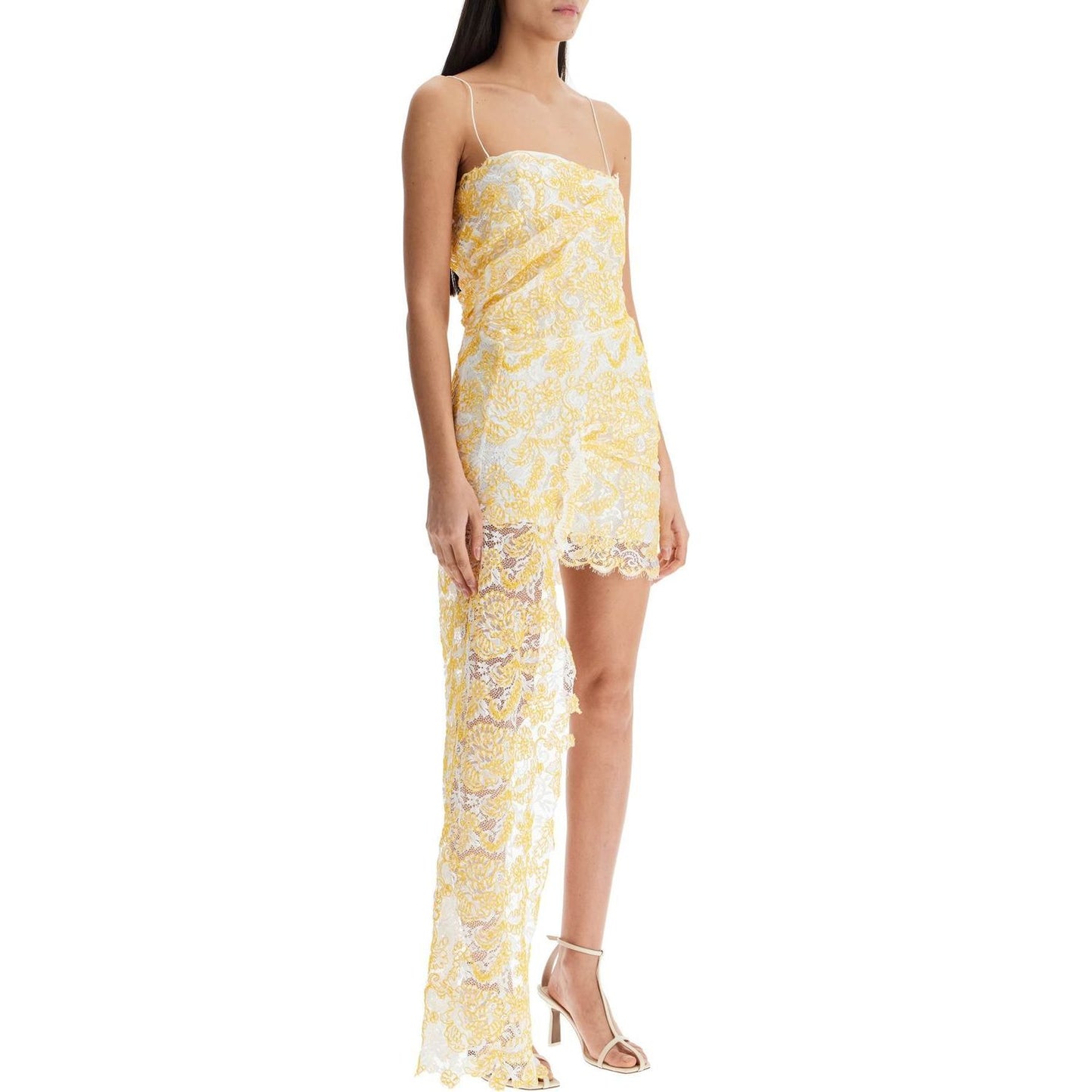 Christopher Esber mini dress in yellow floral lace with adjustable straps