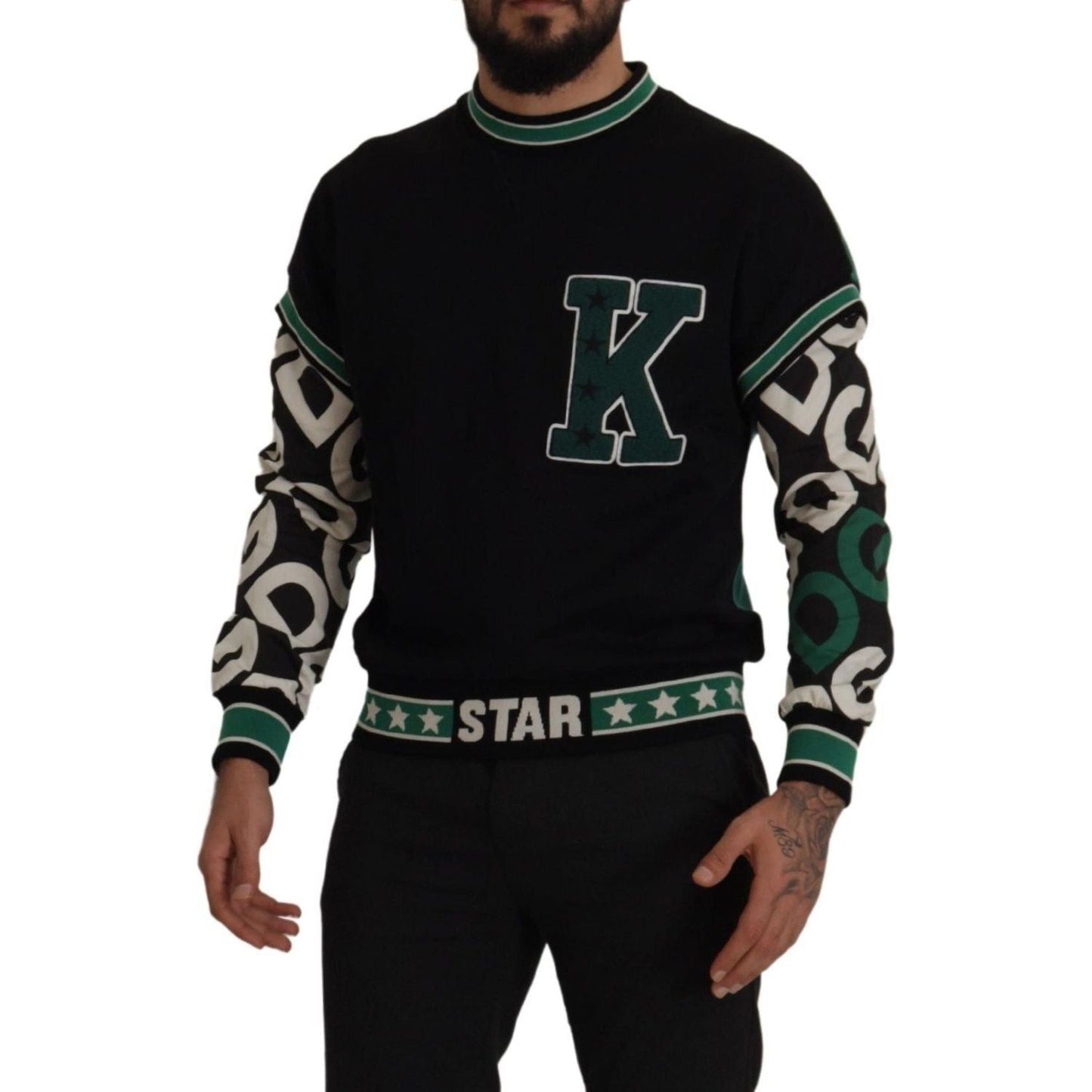 Dolce & Gabbana Regal Crewneck Pullover Sweater - Black & Green Dolce & Gabbana Black