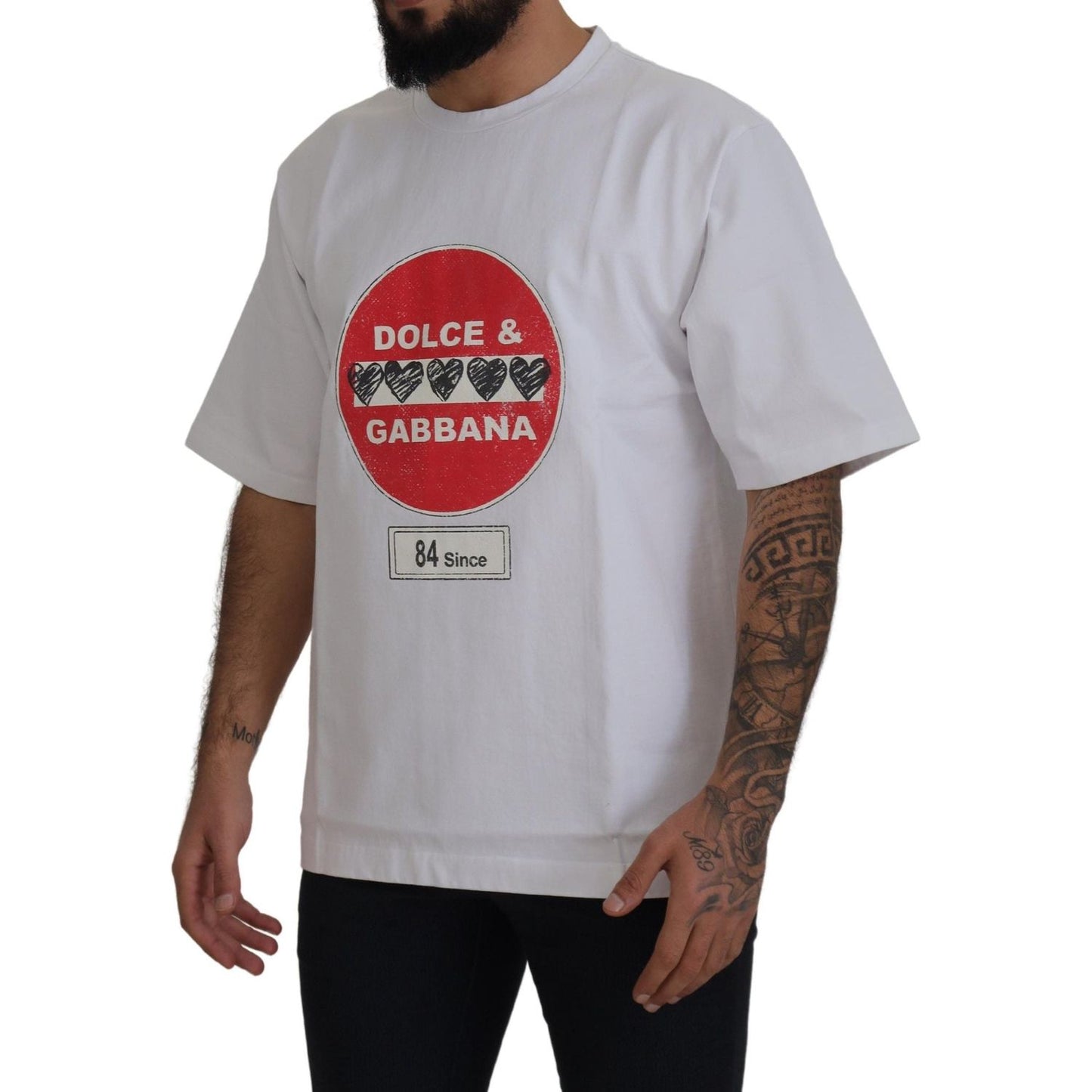 Dolce & Gabbana Chic White Cotton Heart Amor T-shirt Dolce & Gabbana Dark Gray
