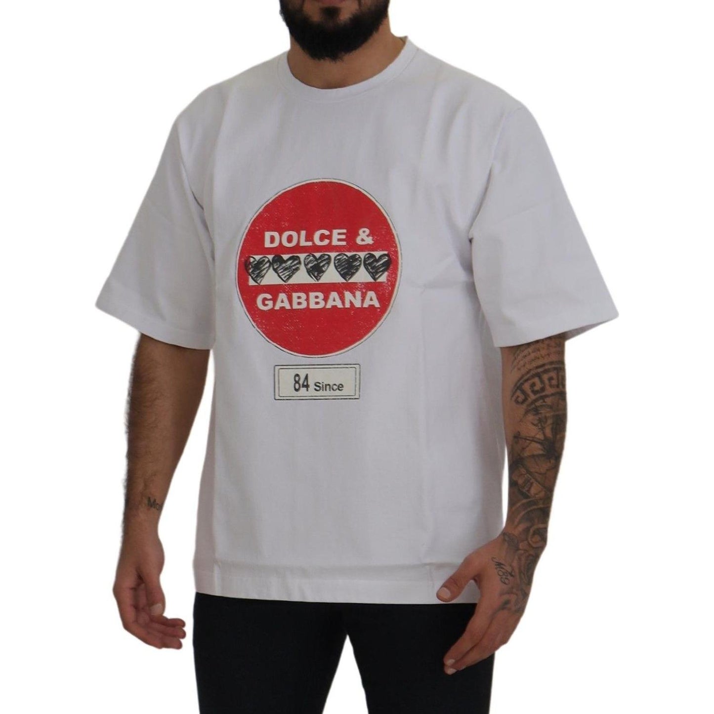 Dolce & Gabbana Chic White Cotton Heart Amor T-shirt Dolce & Gabbana Dark Gray