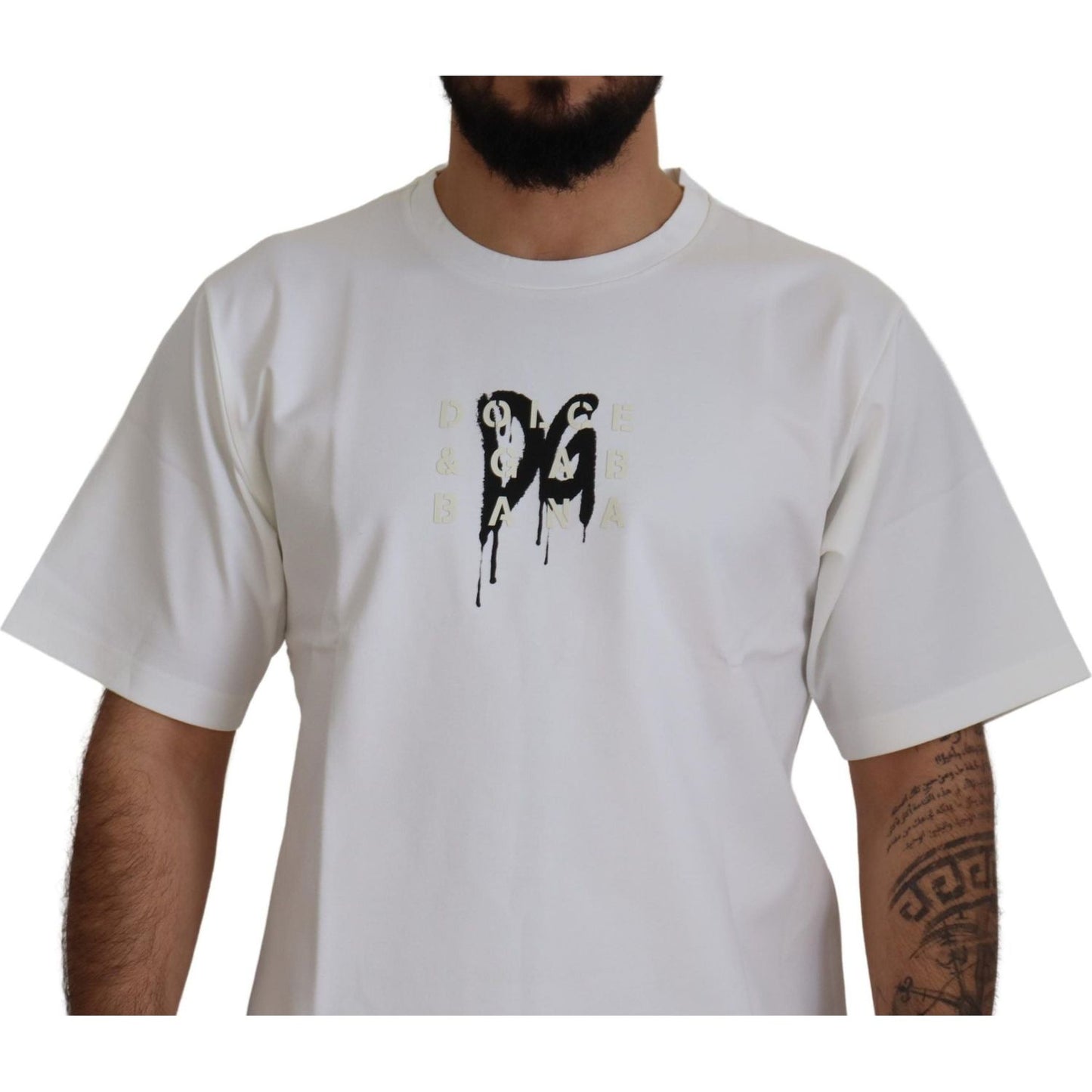 Dolce & Gabbana Timeless White Logo Crewneck Tee Dolce & Gabbana Gray