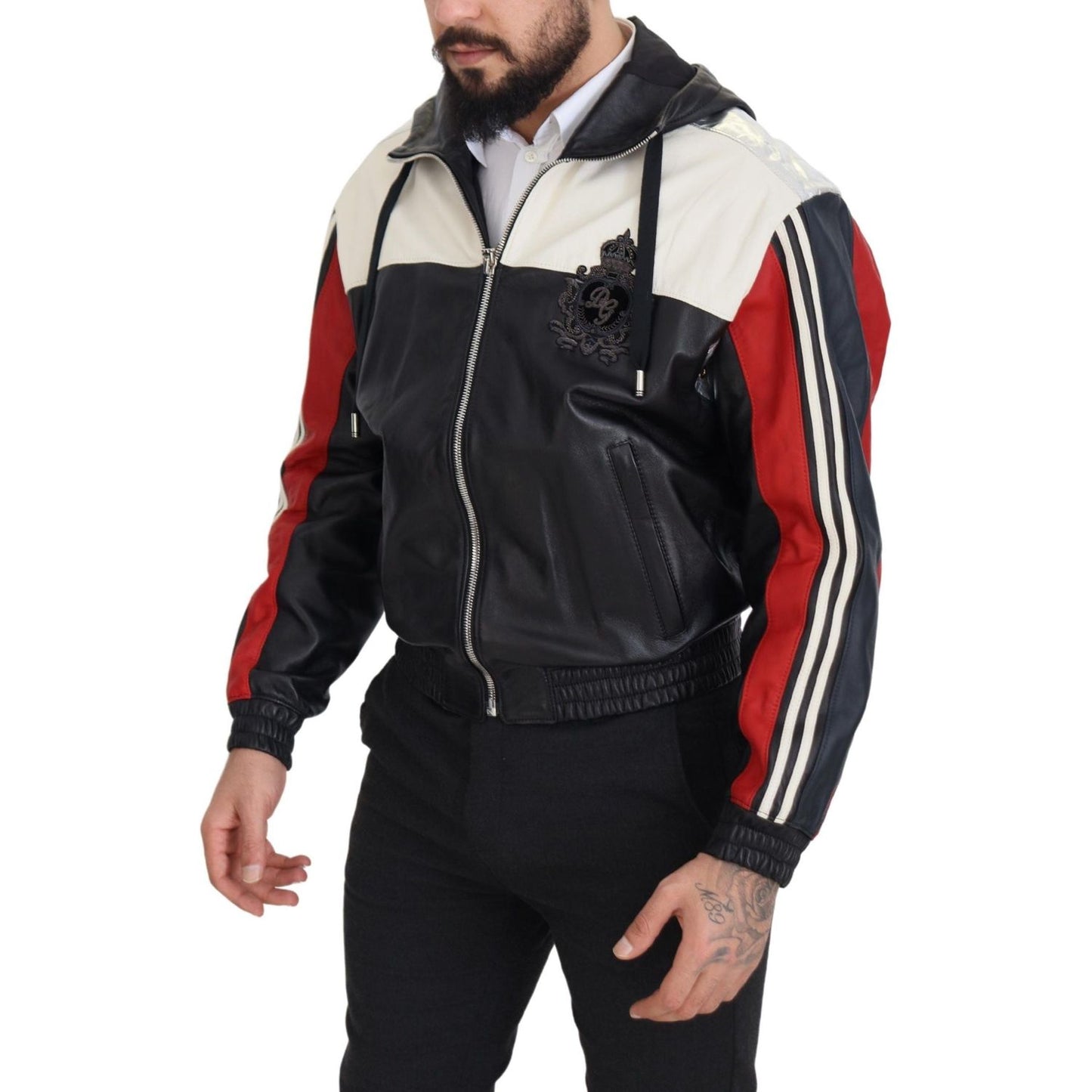 Dolce & Gabbana Elite Black Leather Hooded Bomber Jacket Dolce & Gabbana Rosy Brown